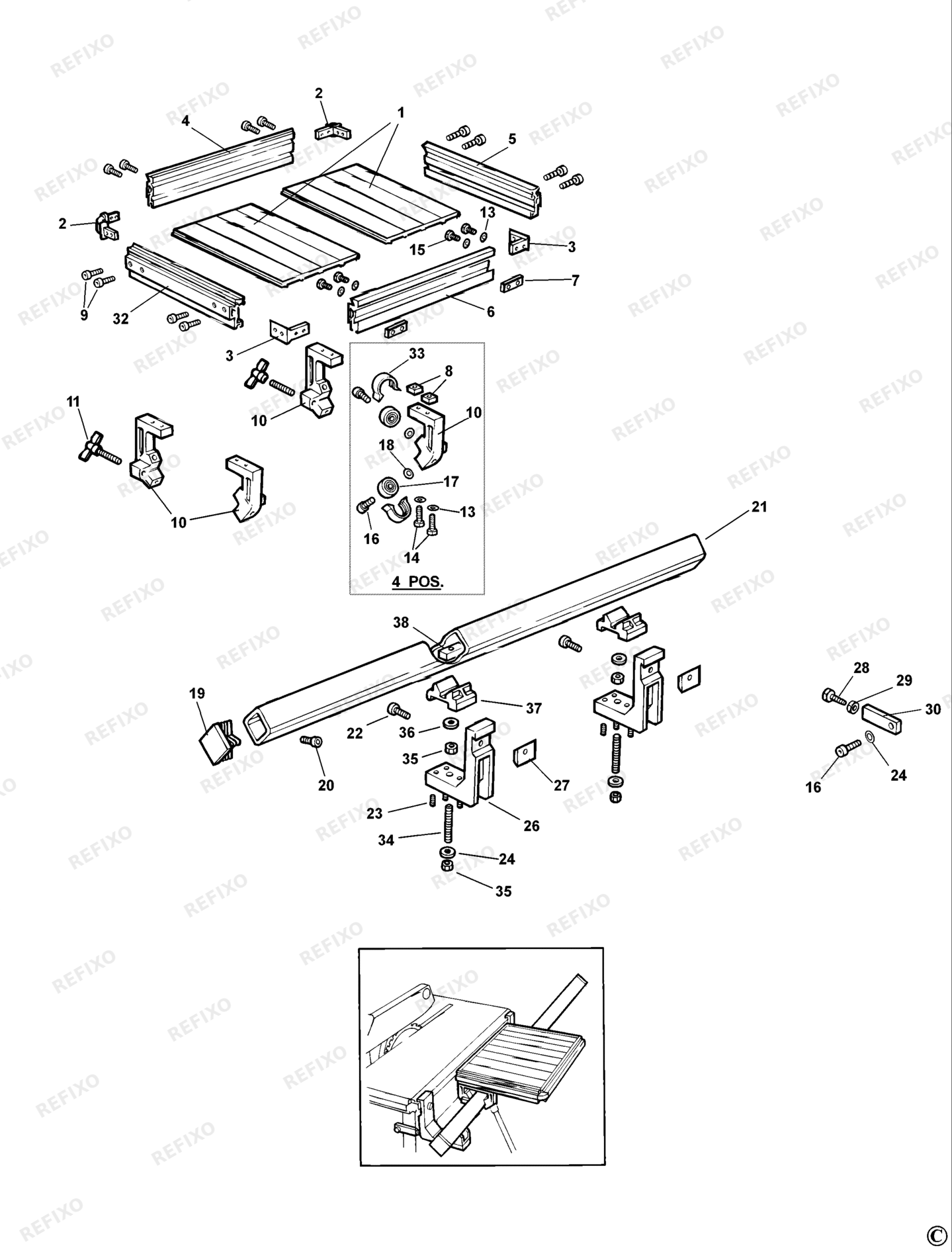 Деталировка DeWalt DE2001-XJ TYPE 1 TISCH DE2001-XJ DE2001 — схема запчастей в разборе