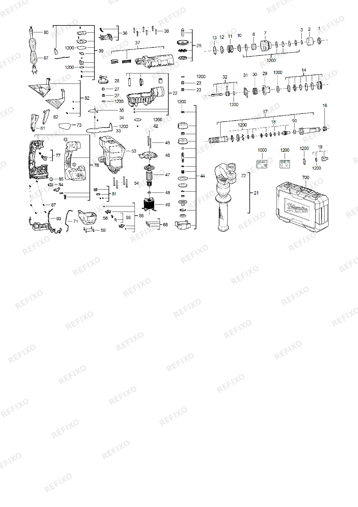 Деталировка MILWAUKEE K850S IN2 4933464896 4000469880 — схема запчастей в разборе