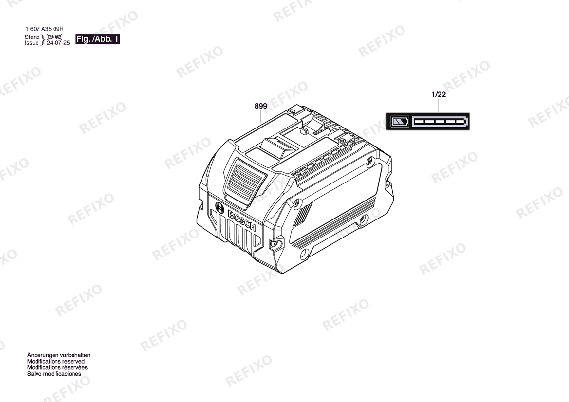 Деталировка Bosch Аккумуляторный -Paket ProCORE18V 5,5Ah UNI | 18 V (1 607 A35 0LR) — схема запчастей в разборе