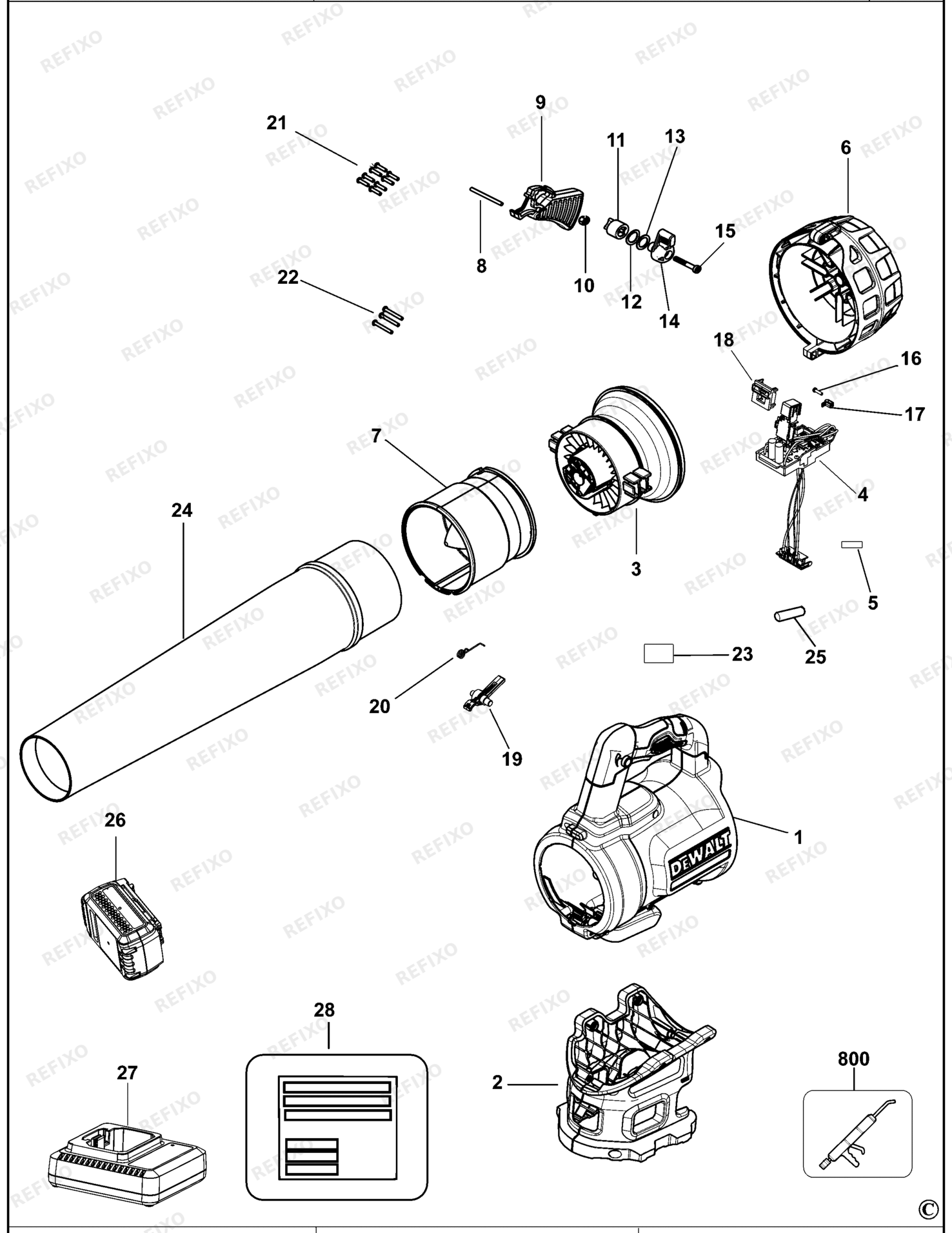 Деталировка DeWalt DCM562-QW TYPE 1 GEBLÄSESTAUBSAUGER DCM562-QW DCM562 — схема запчастей в разборе