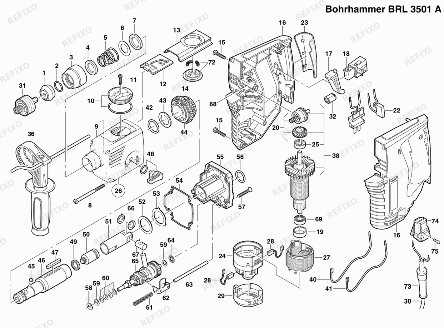 Деталировка Flex BRL 3501 A 230CEE 309907 — схема запчастей в разборе