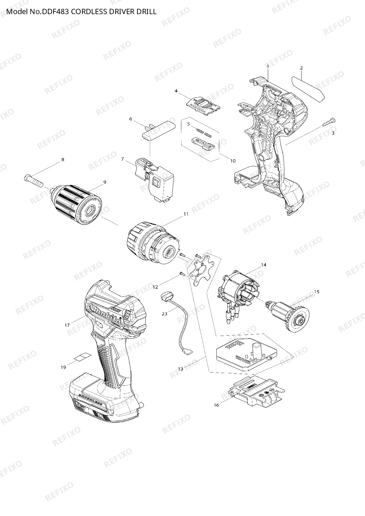 Деталировка MAKITA DDF483 — схема запчастей в разборе