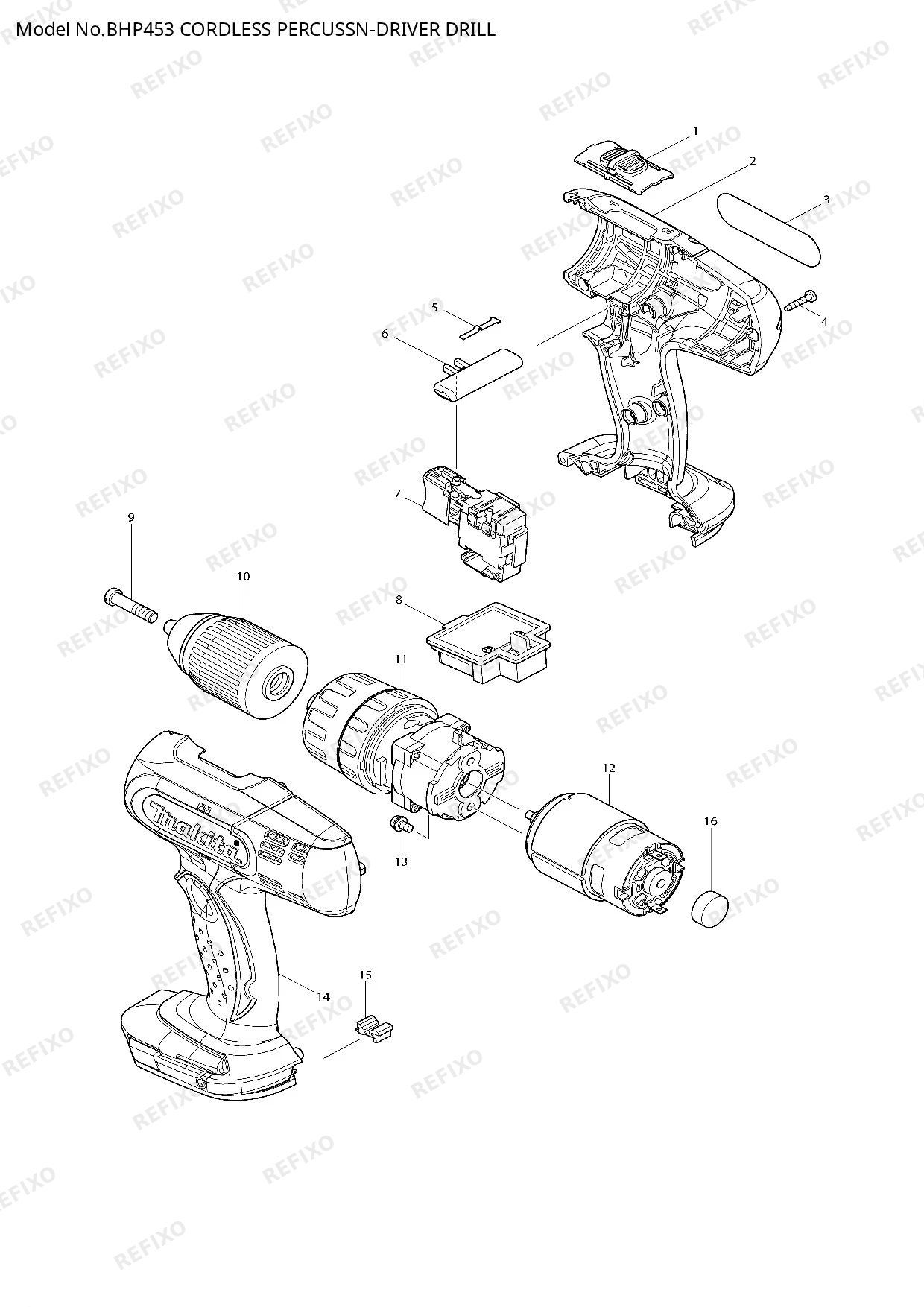 Деталировка MAKITA BHP453 — схема запчастей в разборе
