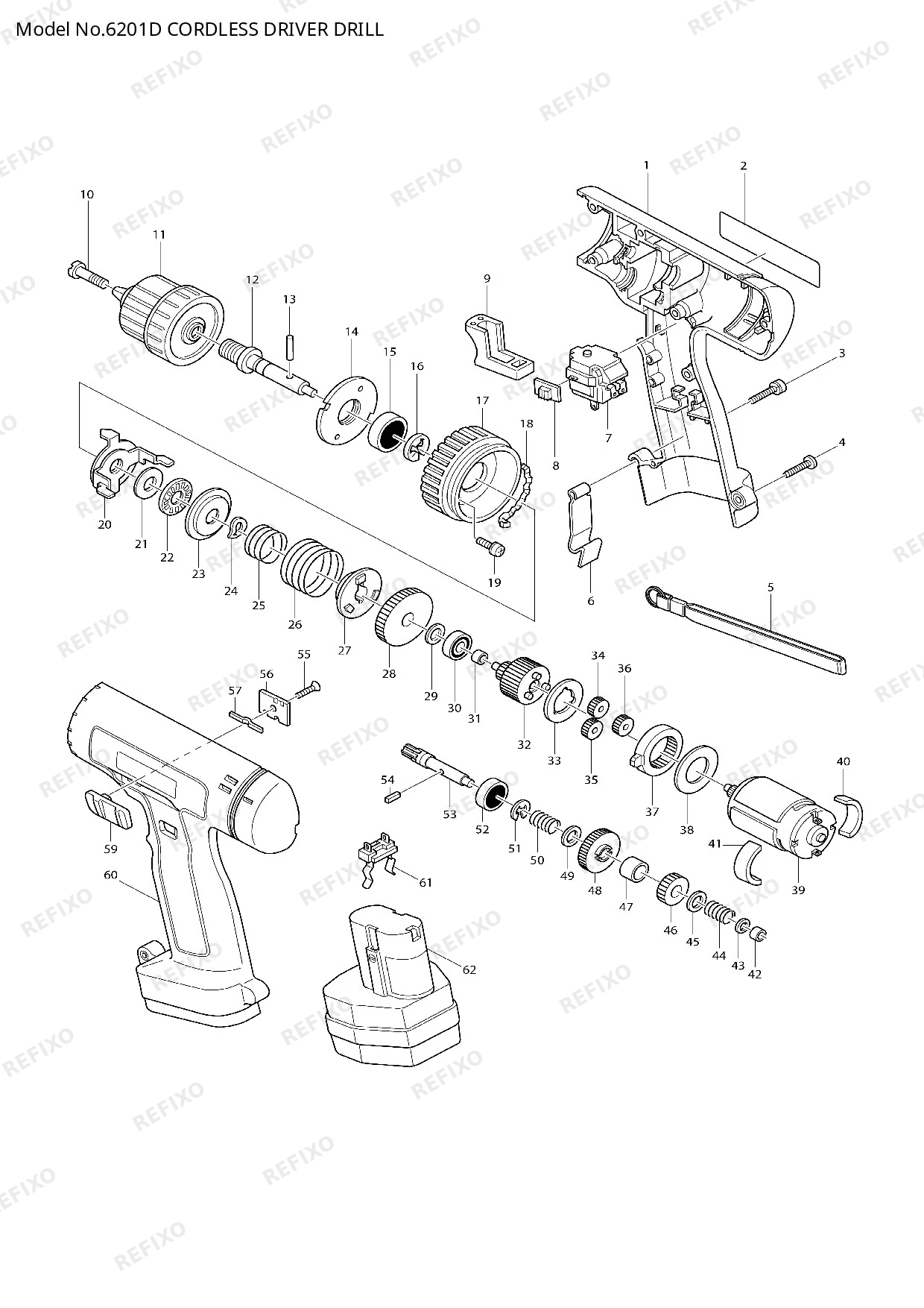 Деталировка MAKITA 6201D — схема запчастей в разборе