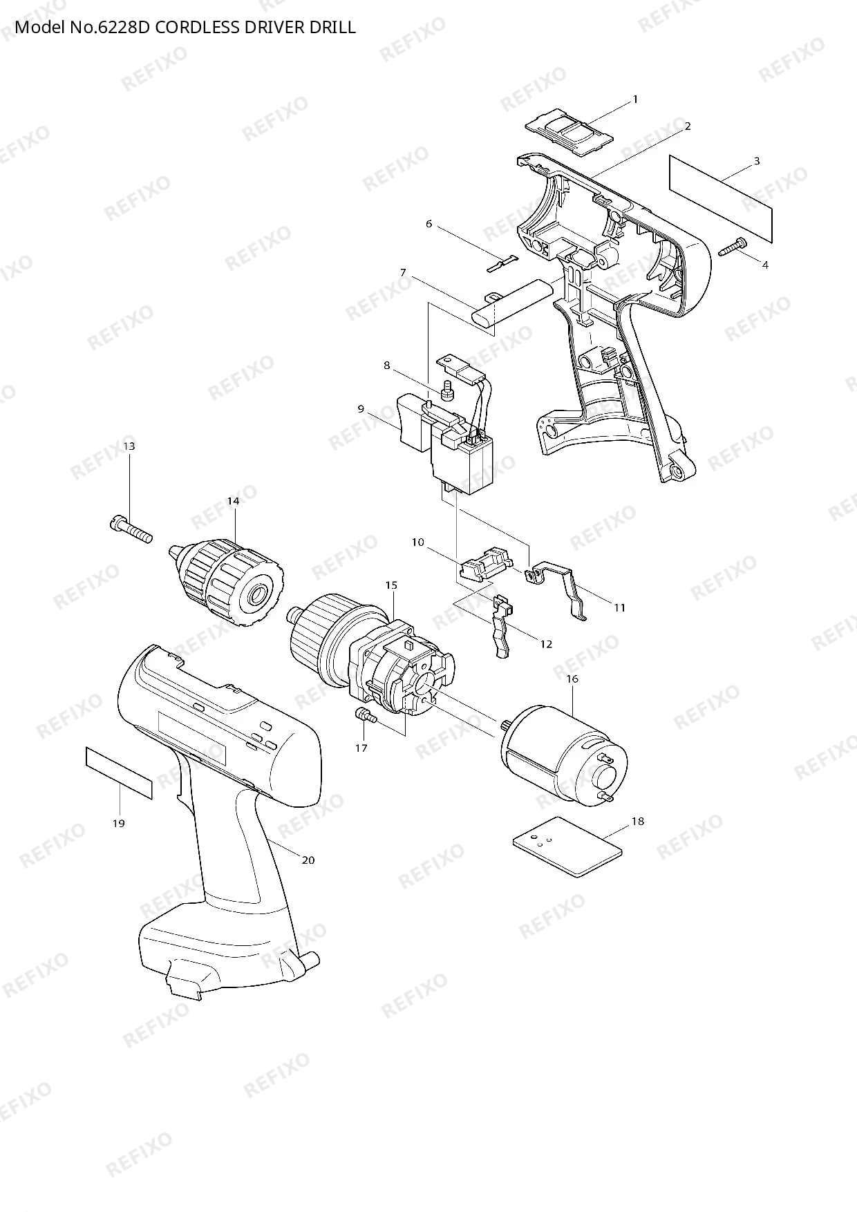 Деталировка MAKITA 6228D — схема запчастей в разборе