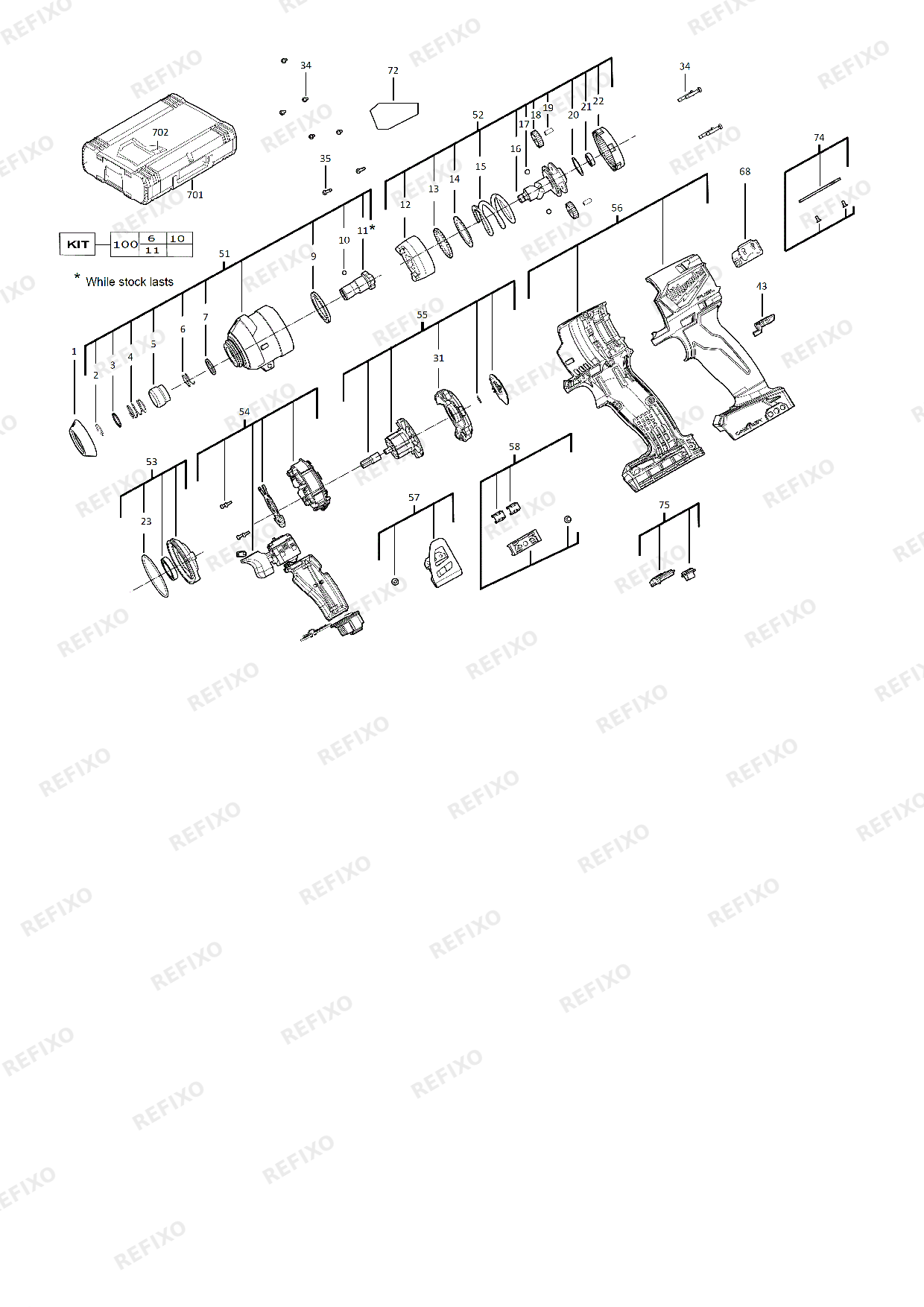Деталировка MILWAUKEE M18ONEID2 0X 4933464090 4000467785 — схема запчастей в разборе