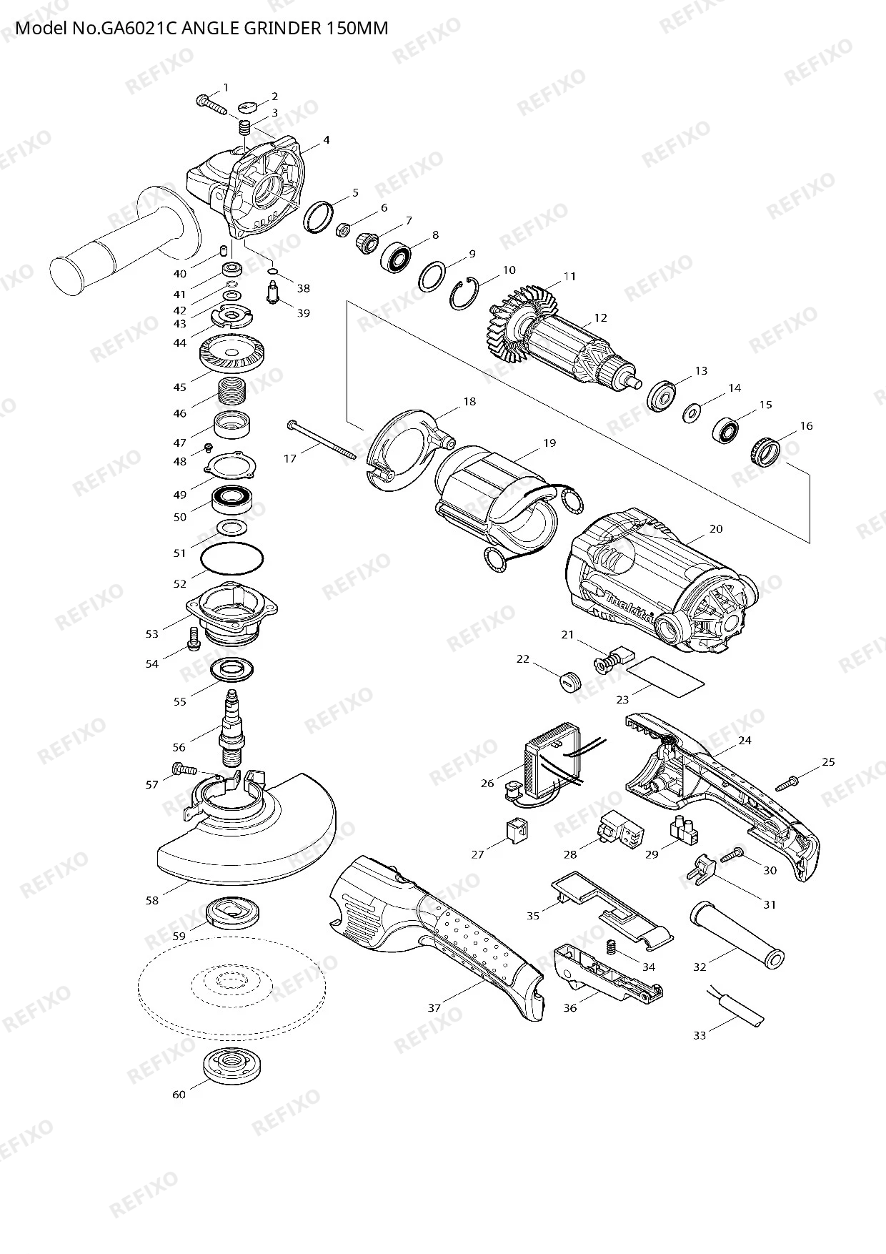 Деталировка MAKITA GA6021C — схема запчастей в разборе