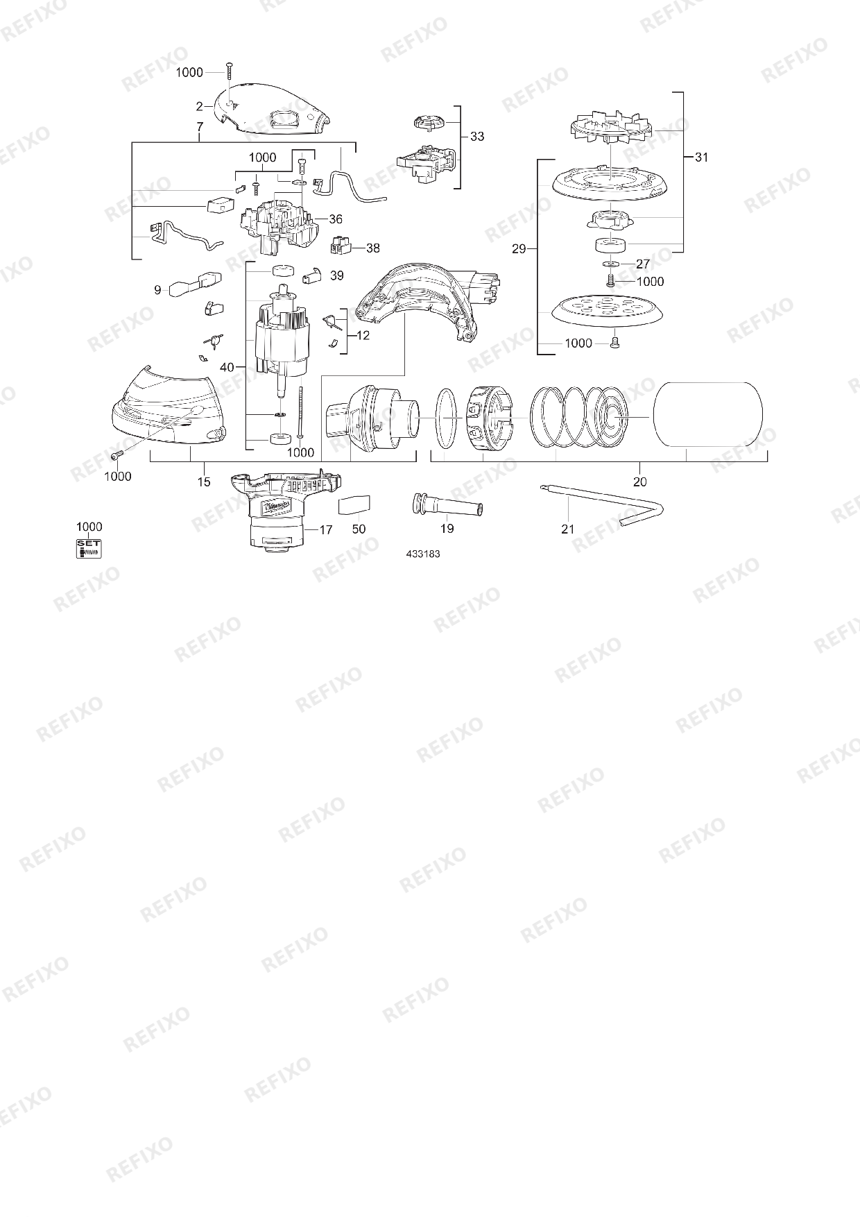 Деталировка MILWAUKEE ROS125E 4933433180 4000433181 — схема запчастей в разборе