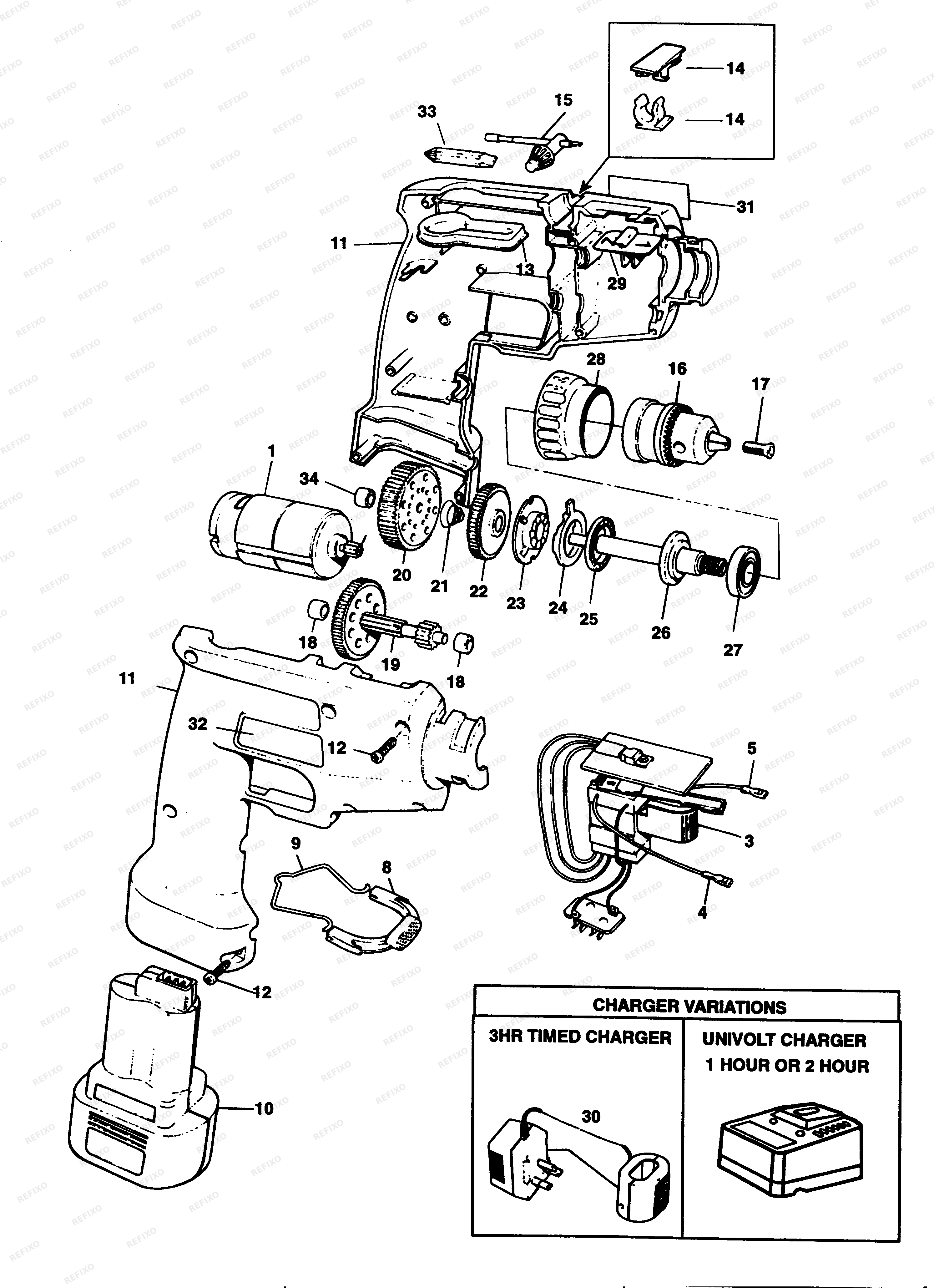 Black&Decker АККУМУЛЯТОРНАЯ ДРЕЛЬ 9015 — схема запчастей