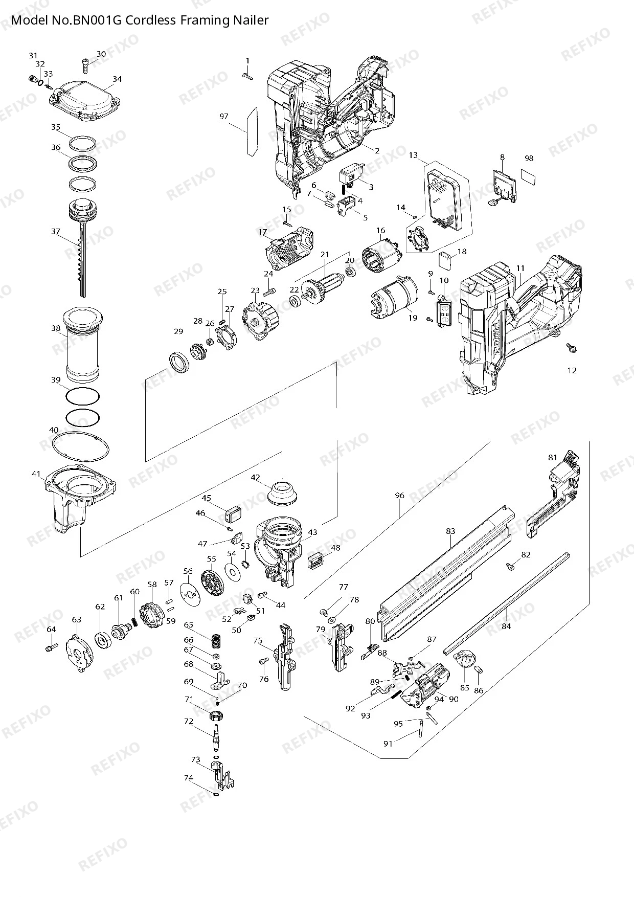 Деталировка MAKITA BN001G — схема запчастей в разборе