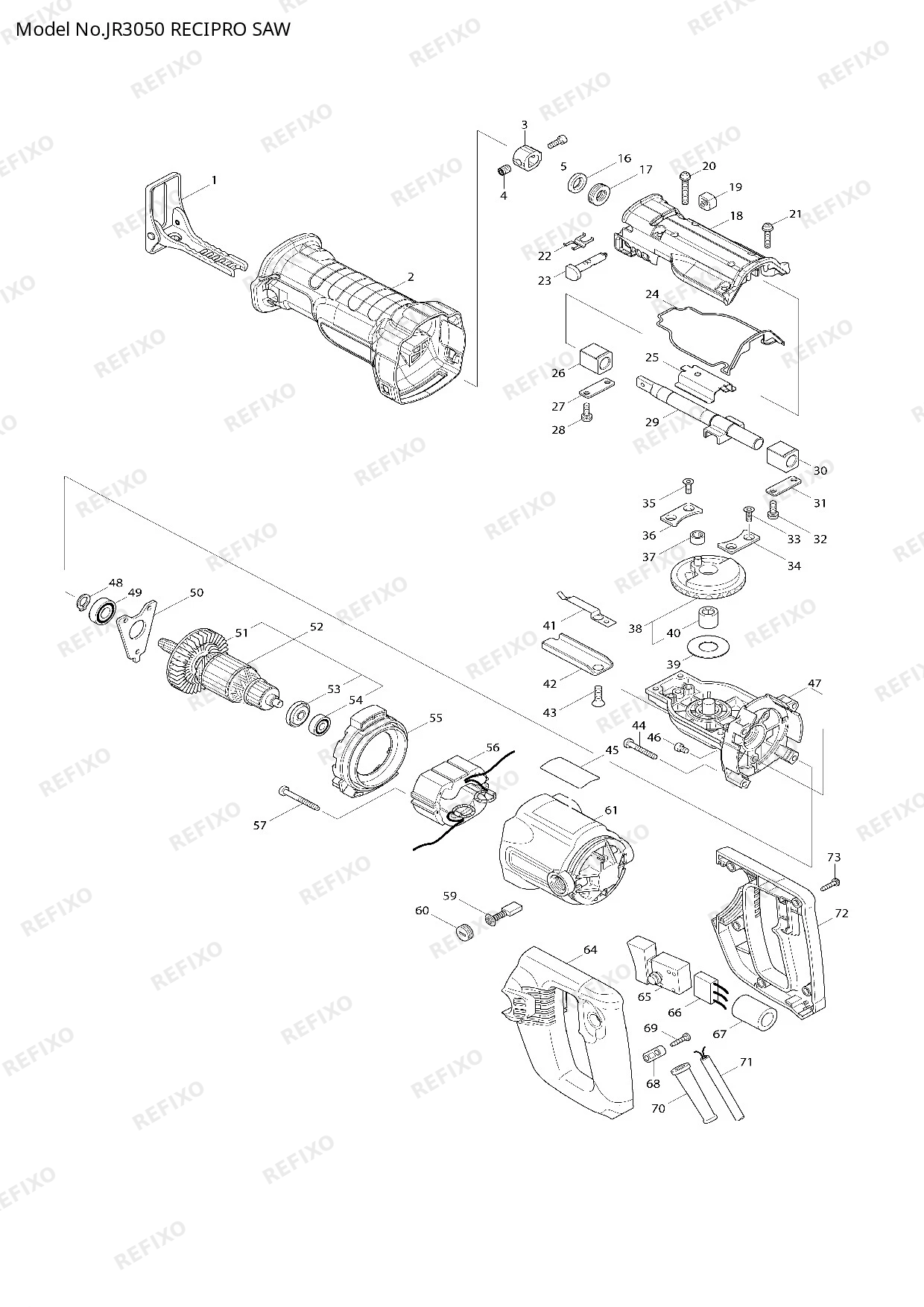 Деталировка MAKITA JR3050 — схема запчастей в разборе