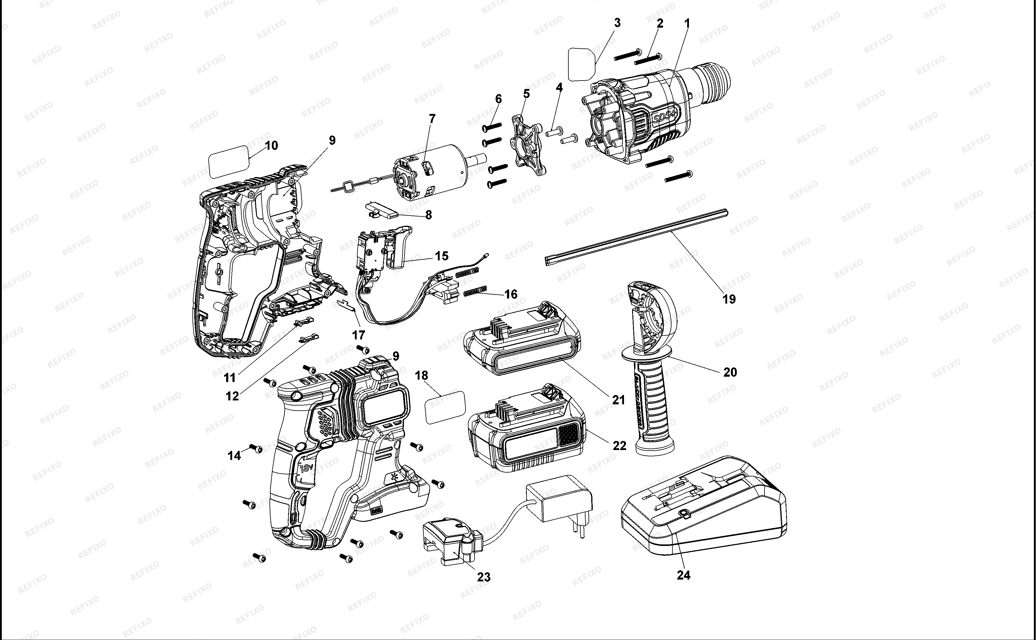 Black&Decker УДАРНАЯ ДРЕЛЬ BCD900 — схема запчастей