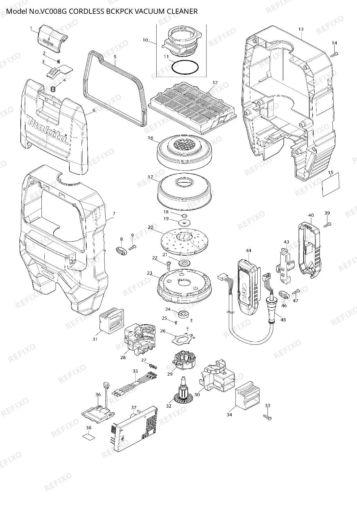 Деталировка MAKITA VC008G — схема запчастей в разборе