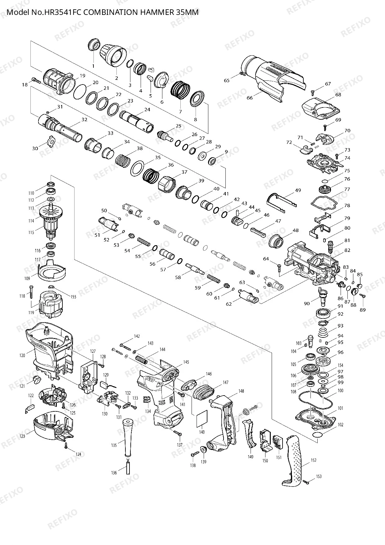 Деталировка MAKITA HR3541FC — схема запчастей в разборе