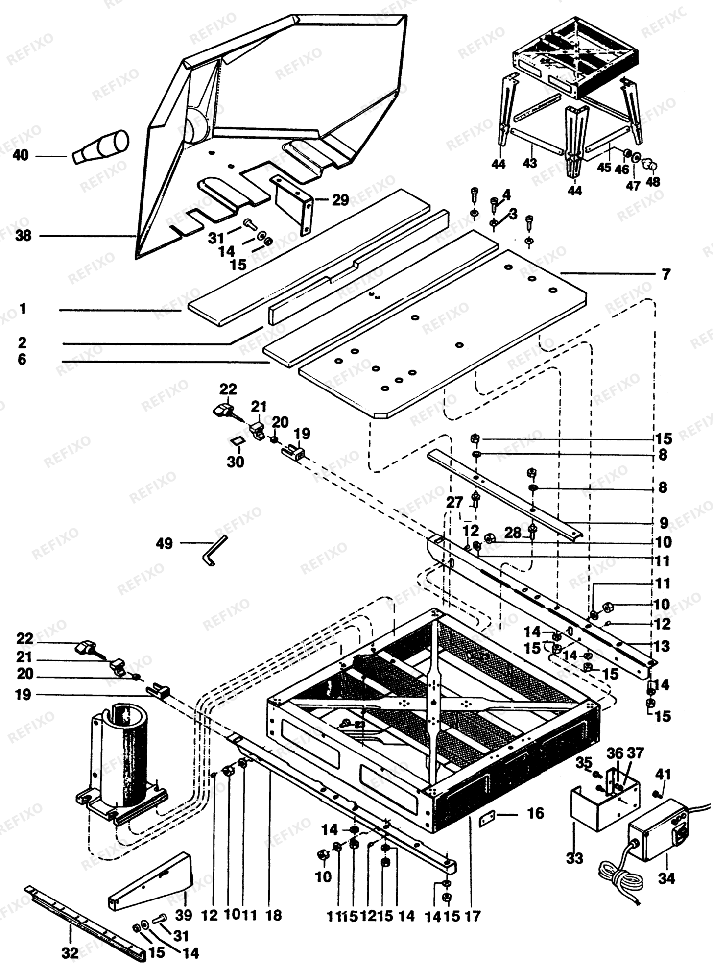 Деталировка DeWalt DW1501----C-XJ TYPE 1 RADIALKREISSÄGE DW1501----C-XJ DW1501----C — схема запчастей в разборе
