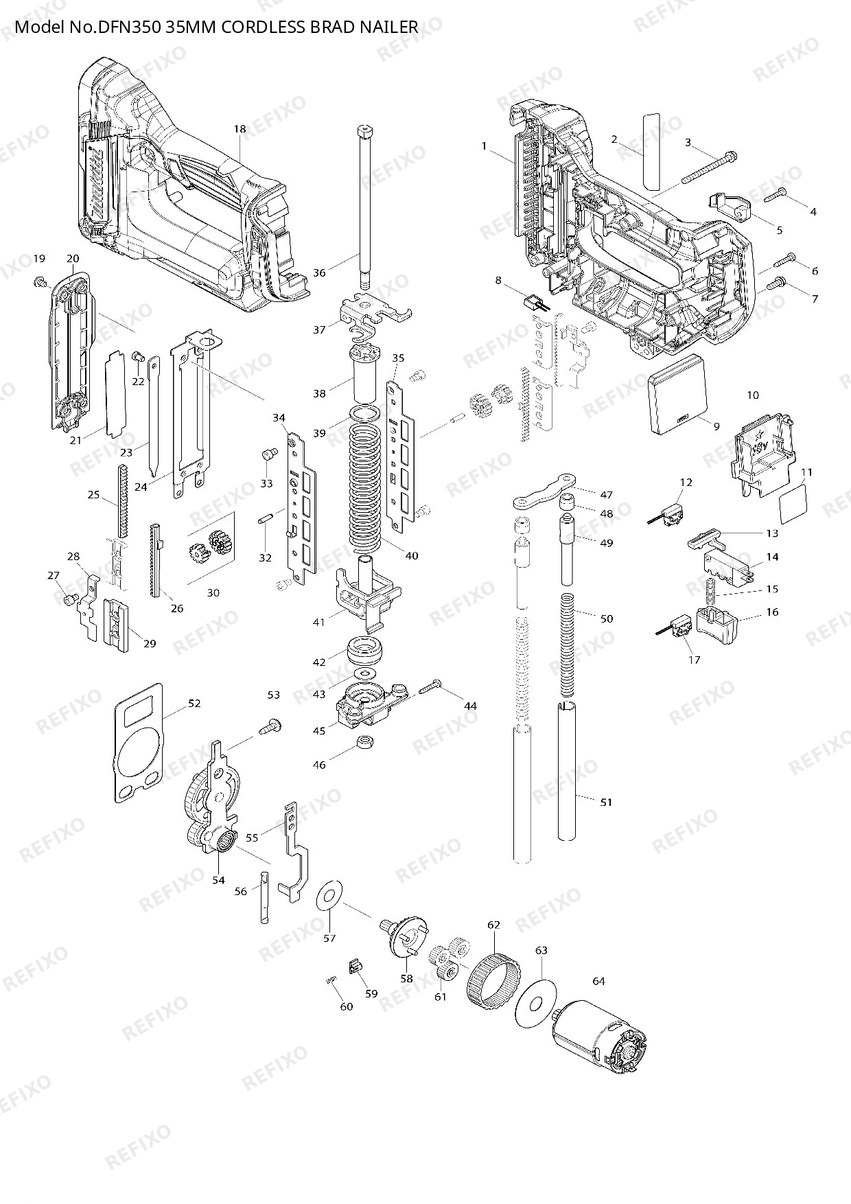 Деталировка MAKITA DFN350 — схема запчастей в разборе