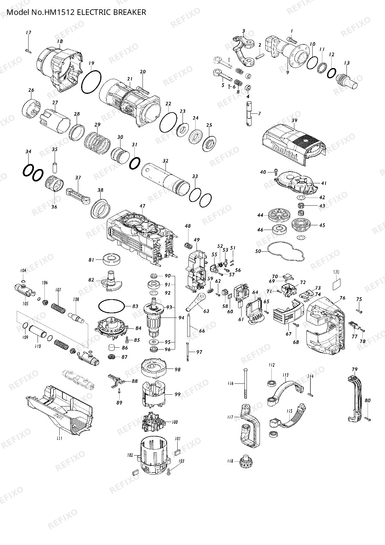 Деталировка MAKITA HM1512 — схема запчастей в разборе