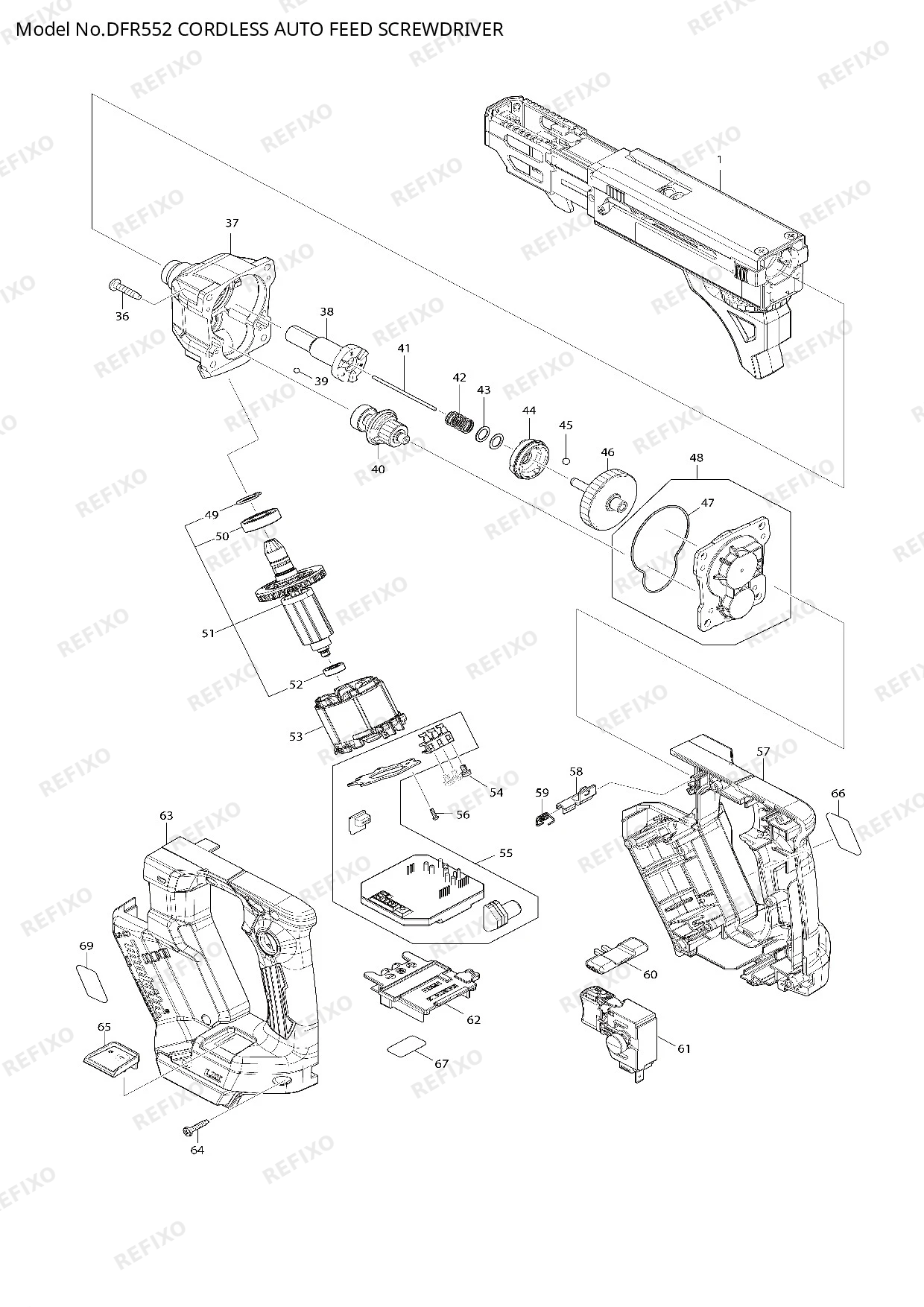 Деталировка MAKITA DFR552 — схема запчастей в разборе