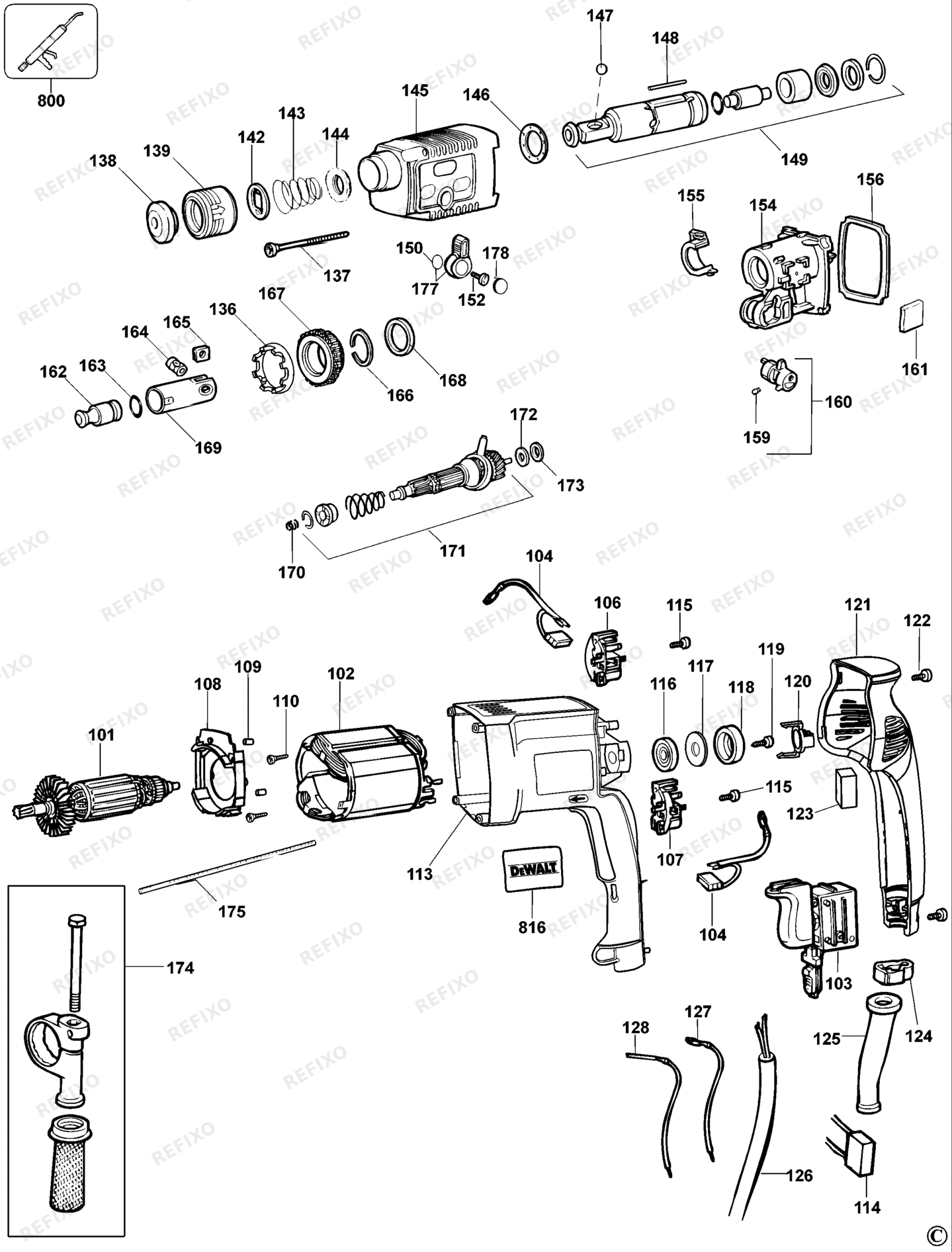 Деталировка DeWalt DW561-XJ TYPE 3 DREHHAMMER DW561-XJ DW561 — схема запчастей в разборе
