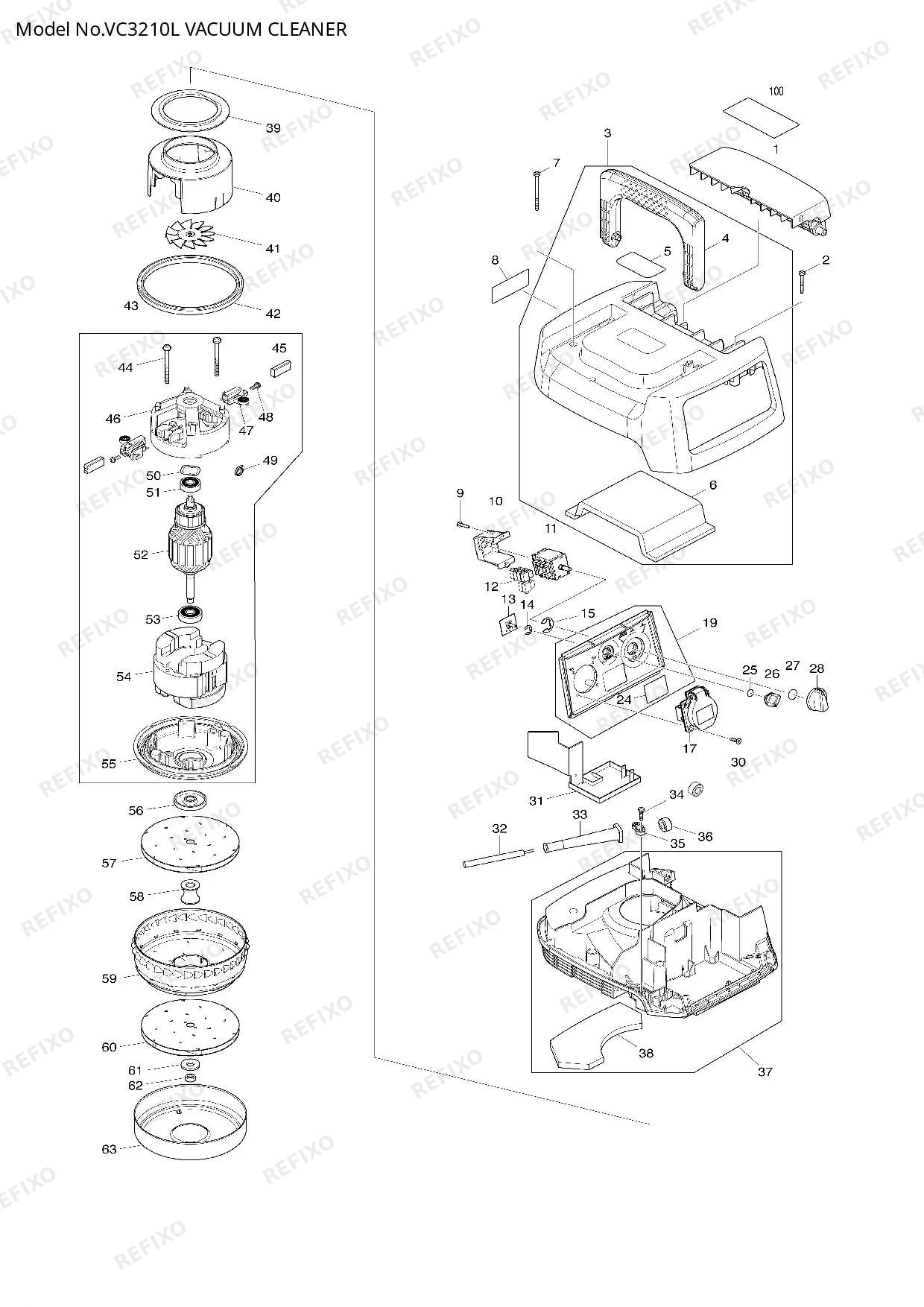 Деталировка MAKITA VC3210L — схема запчастей в разборе