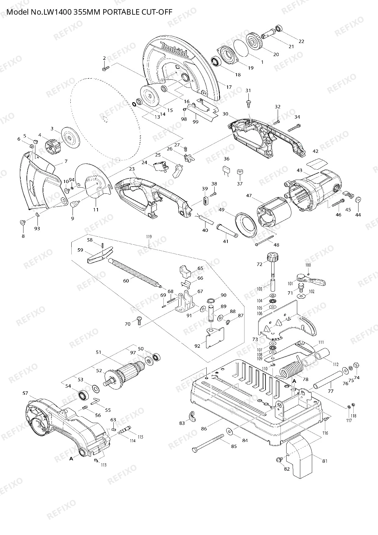 Деталировка MAKITA LW1400 — схема запчастей в разборе