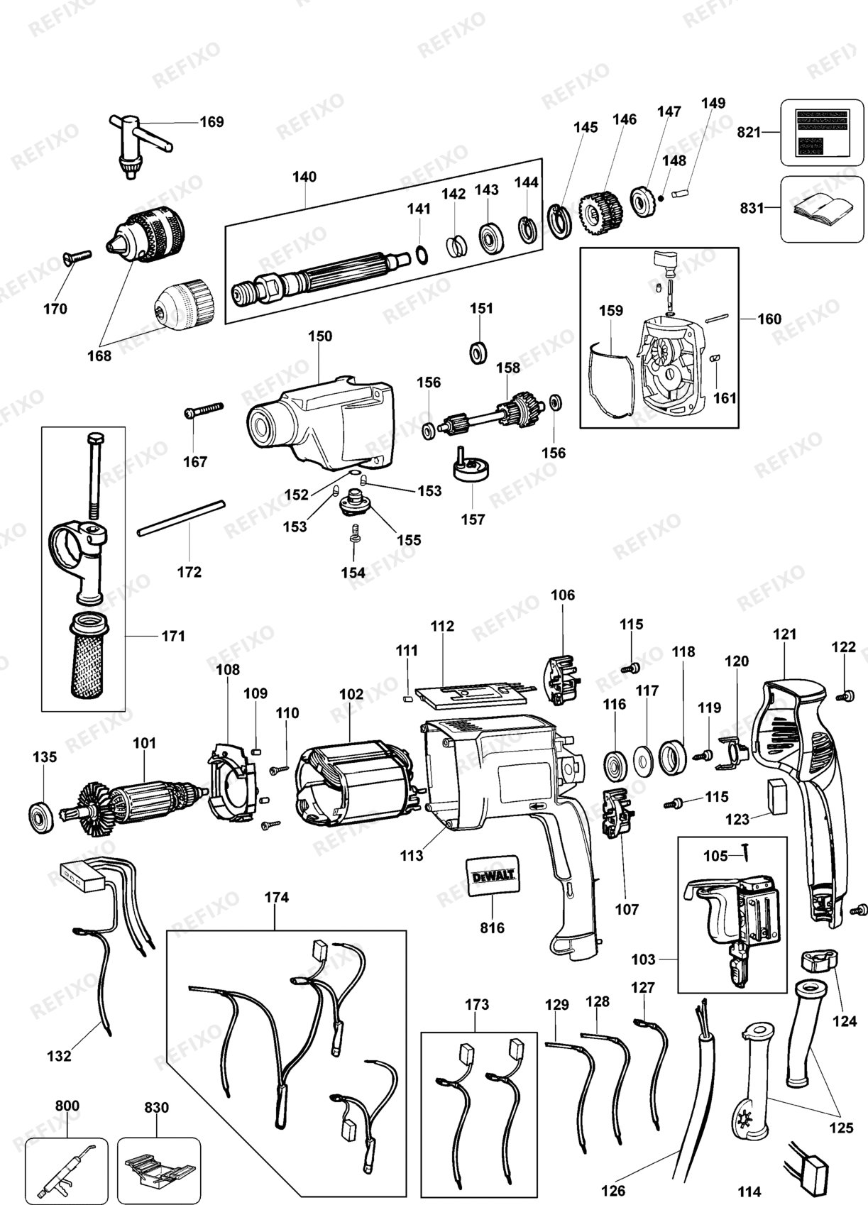 Деталировка DeWalt DW515-LX TYPE 1 BOHRER DW515-LX DW515 — схема запчастей в разборе