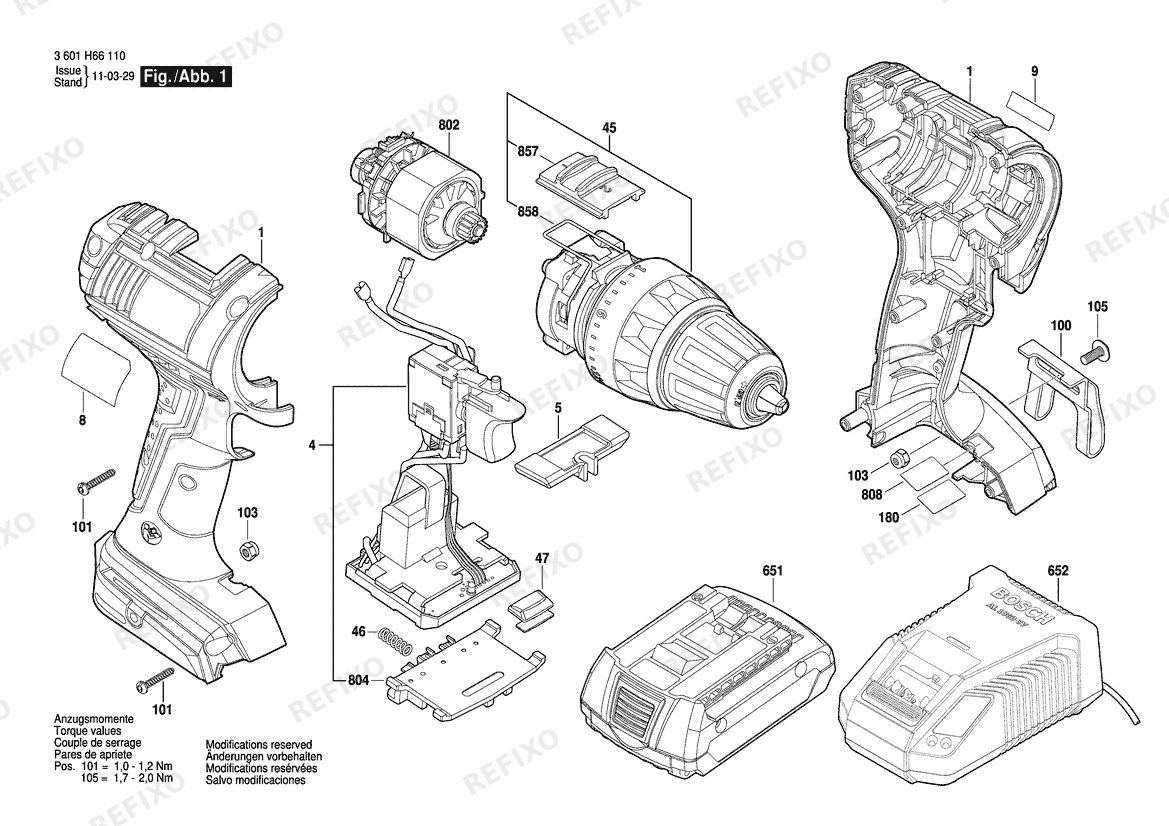 Деталировка Bosch Аккумуляторный шуруповёрт DDS181 | 18 V | 061 - US (3 601 H66 110) — схема запчастей в разборе