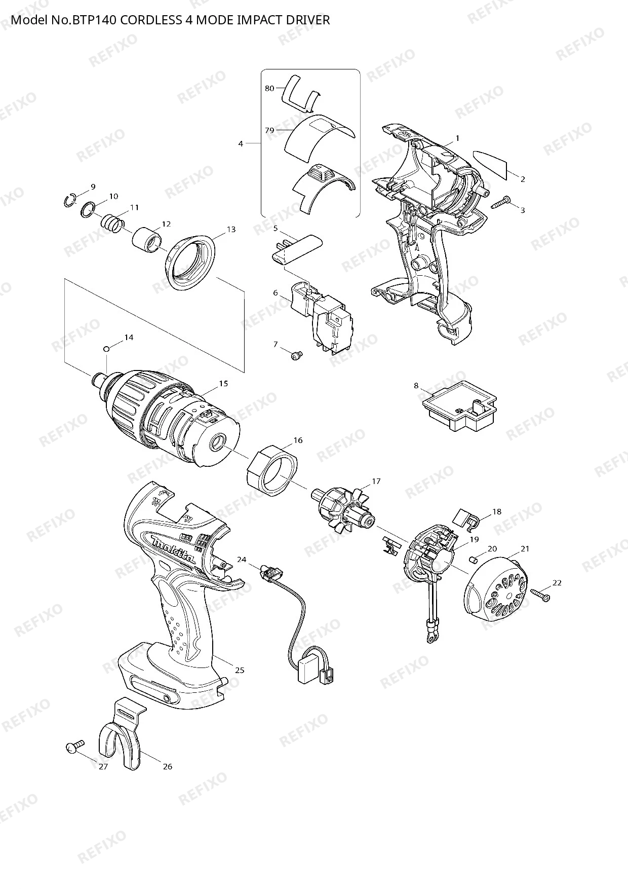 Деталировка MAKITA BTP140 — схема запчастей в разборе