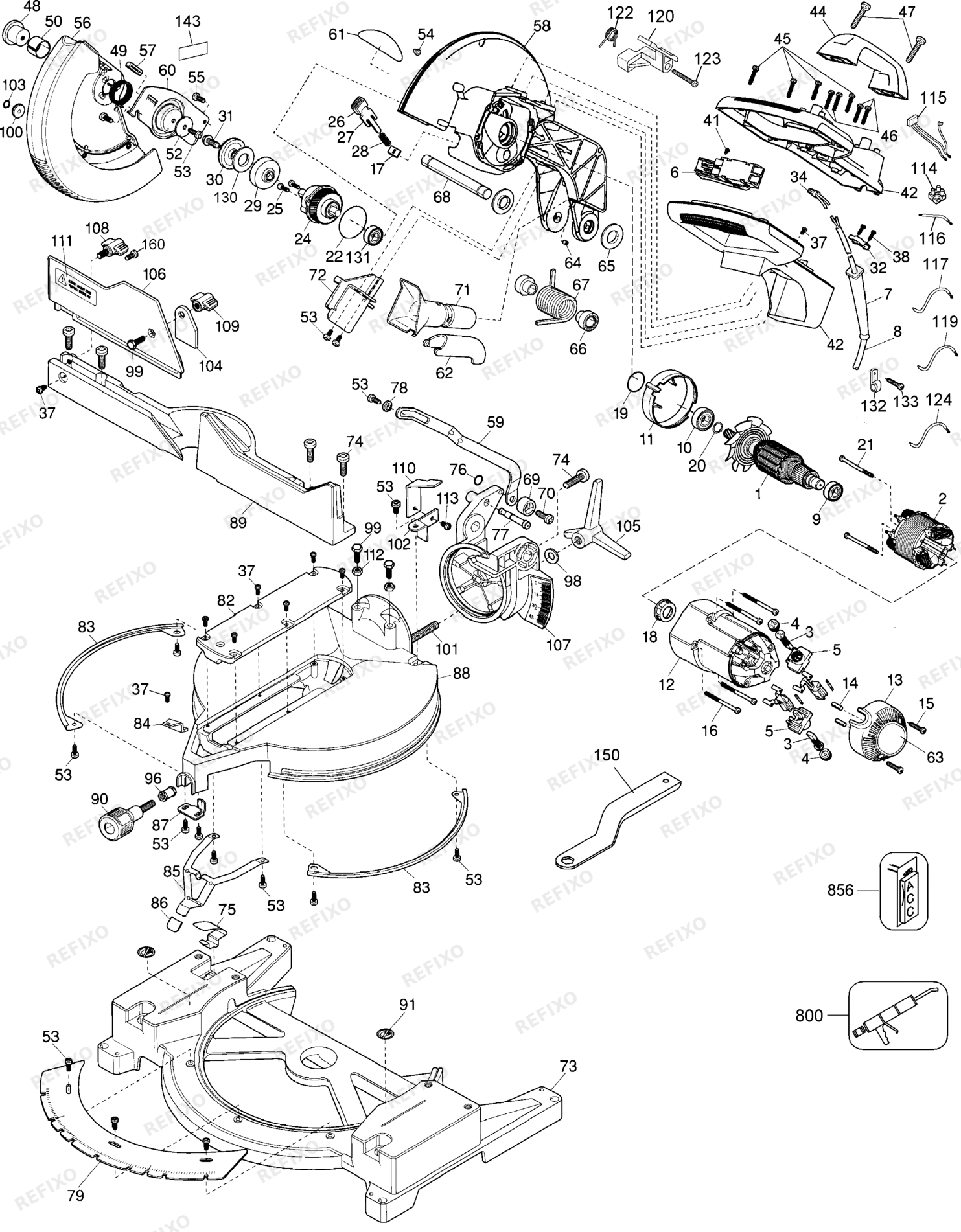 Деталировка DeWalt DW705-LX TYPE 4 GEHRUNGSSÄGE DW705-LX DW705 — схема запчастей в разборе