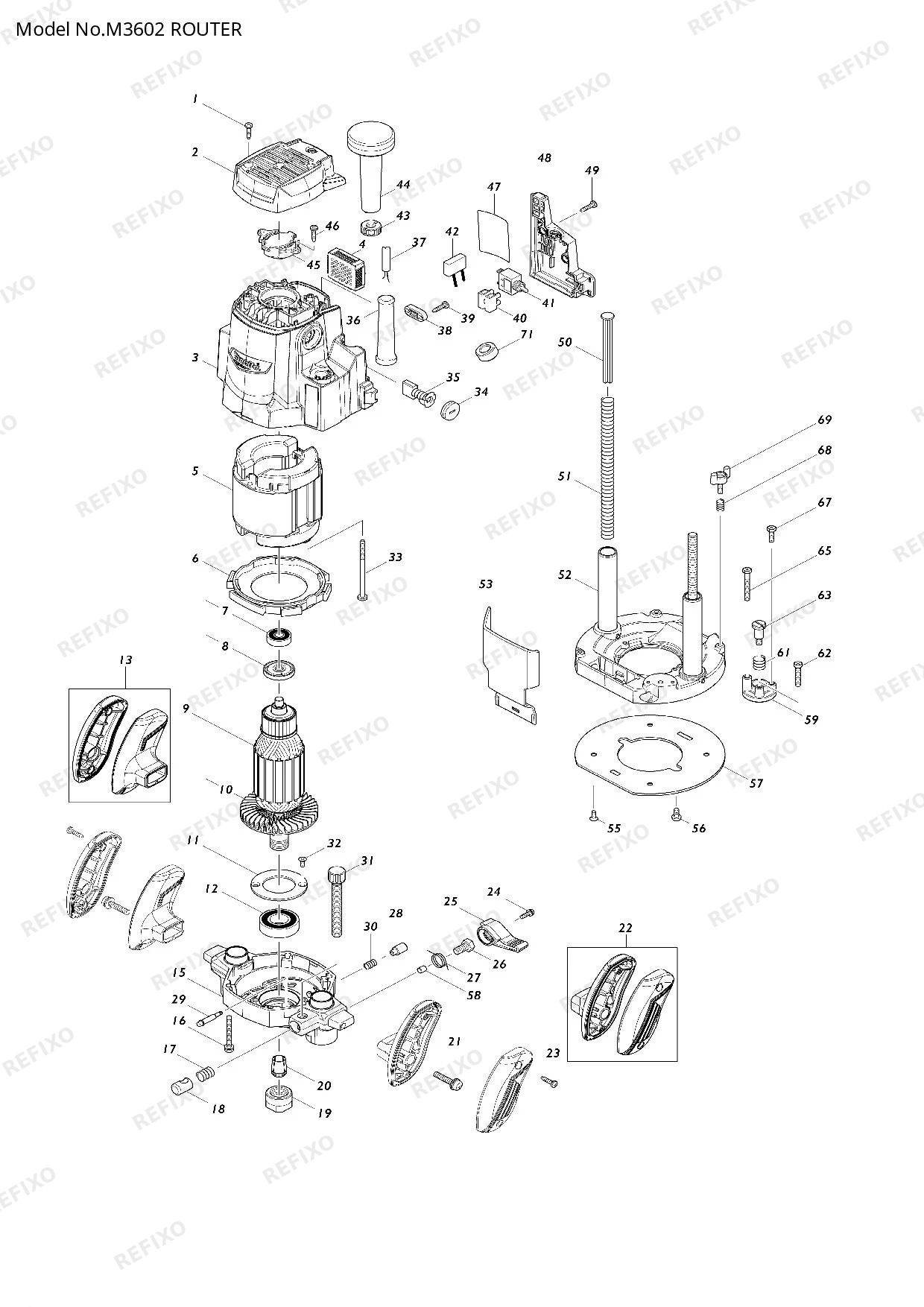 Деталировка MAKITA M3602 — схема запчастей в разборе