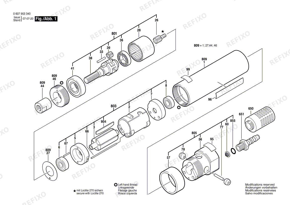 Деталировка Bosch Einbaumotor 180 WATT-SERIE (0 607 953 340) — схема запчастей в разборе