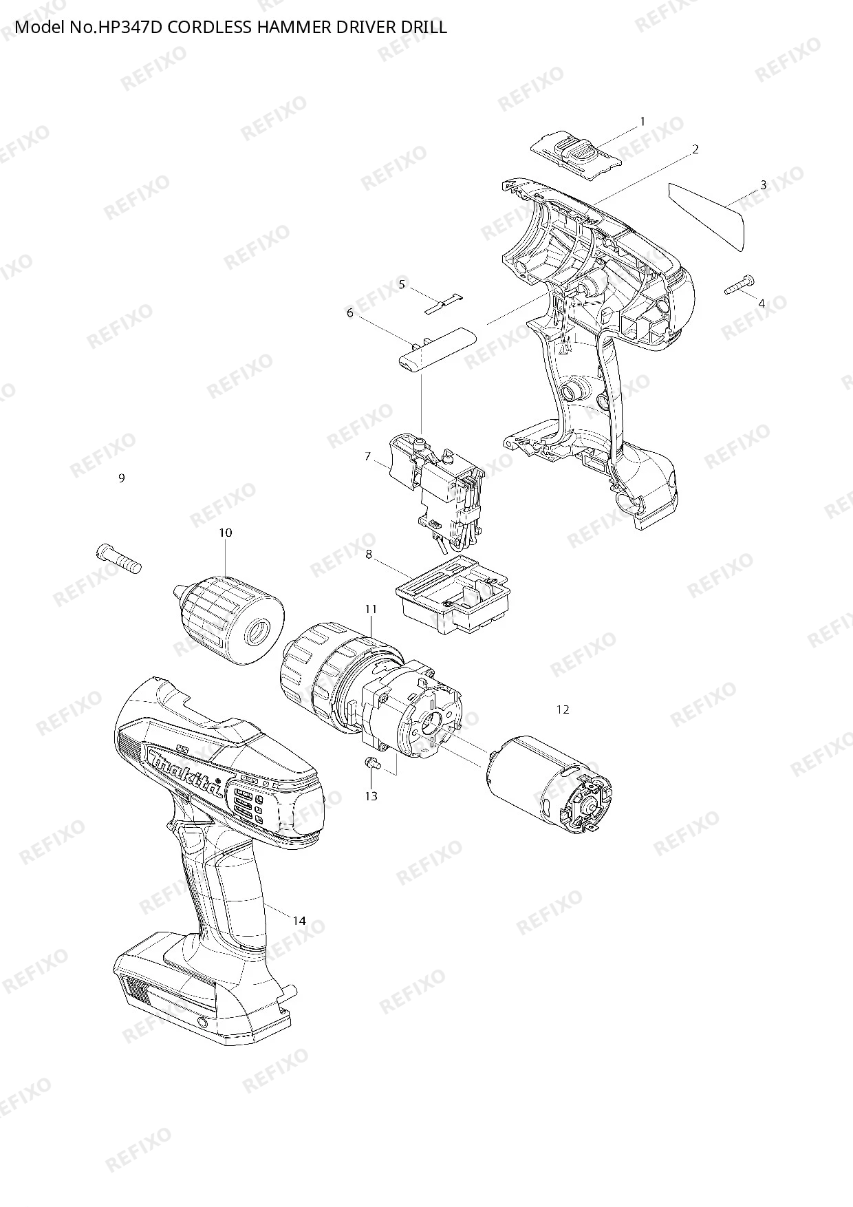 Деталировка MAKITA HP347D — схема запчастей в разборе