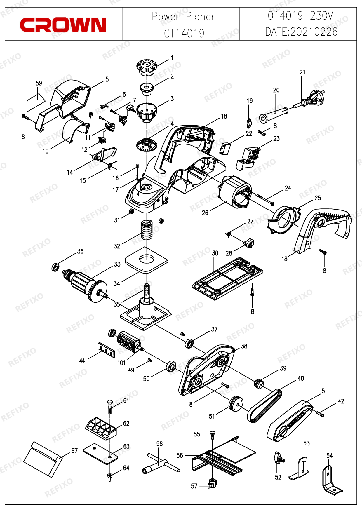 Деталировка CROWN CT14019 (с с.н.210...) — схема запчастей в разборе