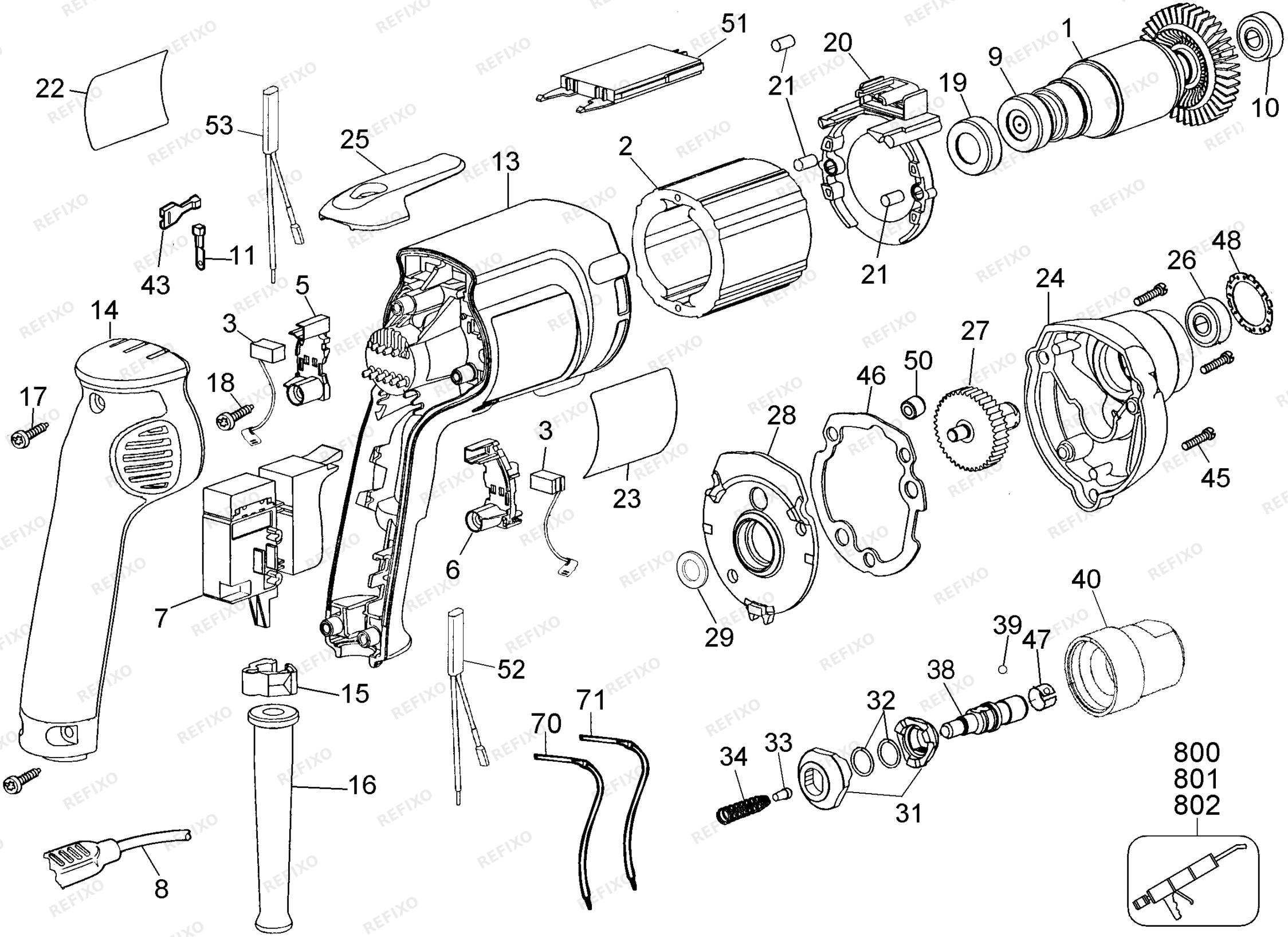 Деталировка DeWalt DW274SD-QS TYPE A1 LEISTUNGSEINHEIT DW274SD-QS DW274SD — схема запчастей в разборе
