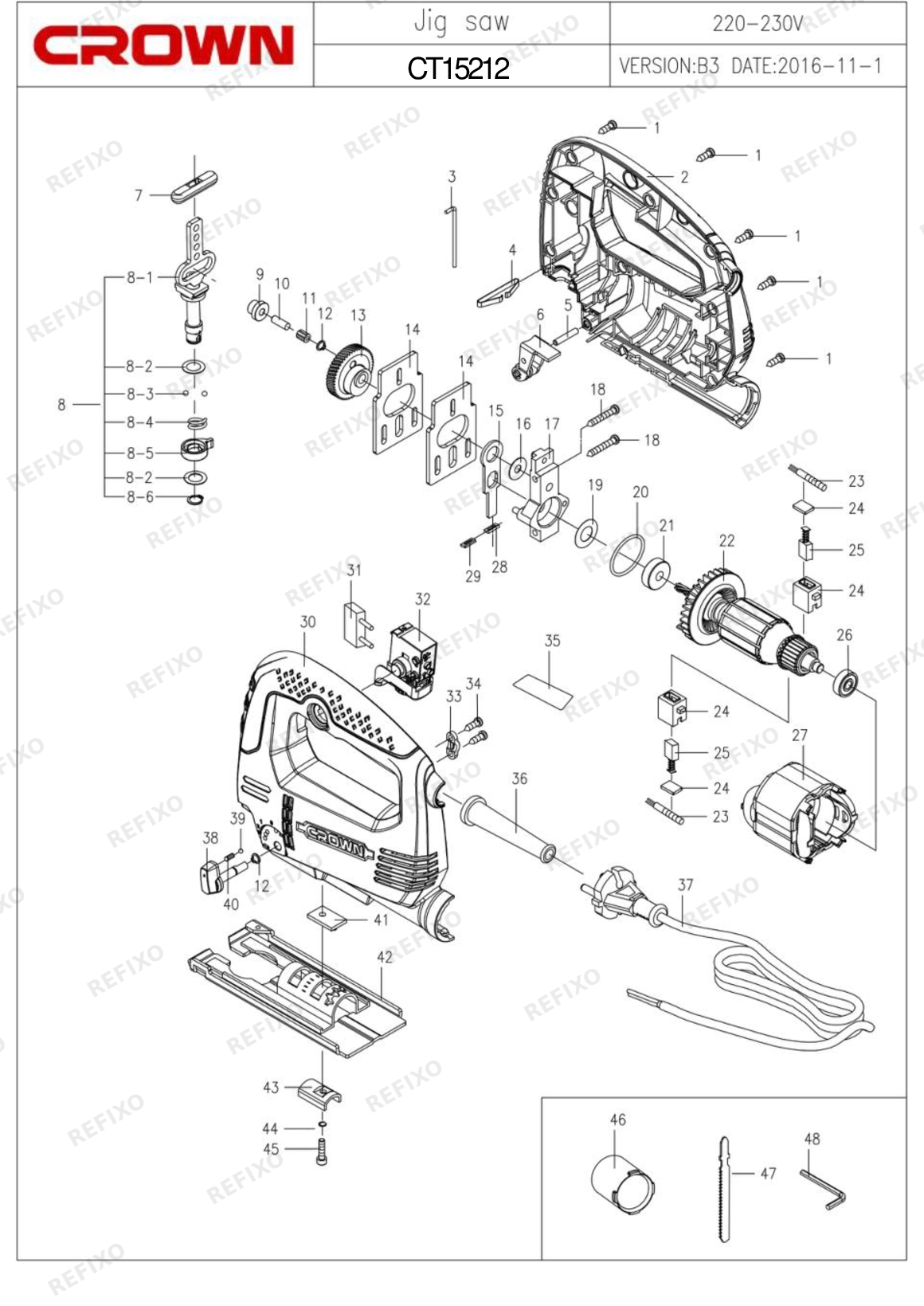 Деталировка CROWN CT15212 — схема запчастей в разборе