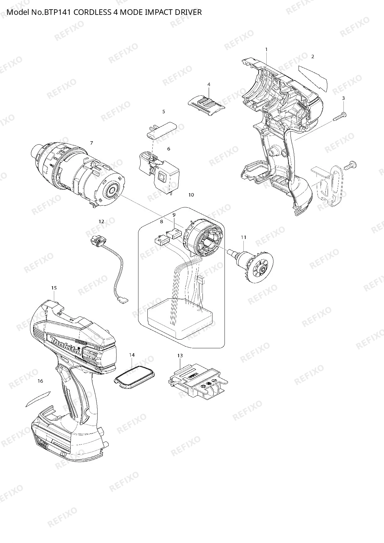 Деталировка MAKITA BTP141 — схема запчастей в разборе