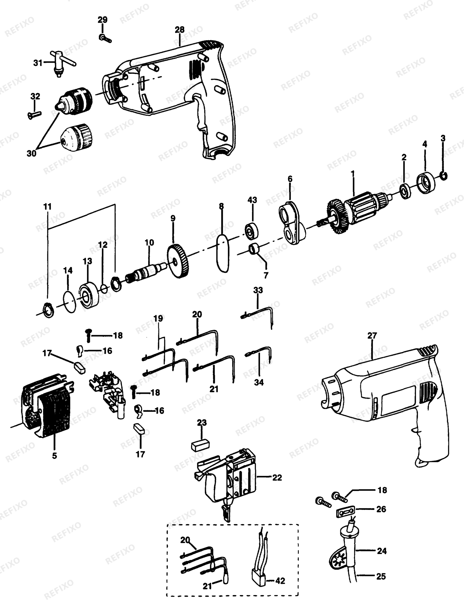 Деталировка DeWalt DW173-LX TYPE 1 BOHRER DW173-LX DW173 — схема запчастей в разборе
