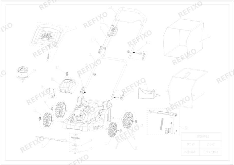Деталировка Greenworks 2512607-Exploded view — схема запчастей в разборе