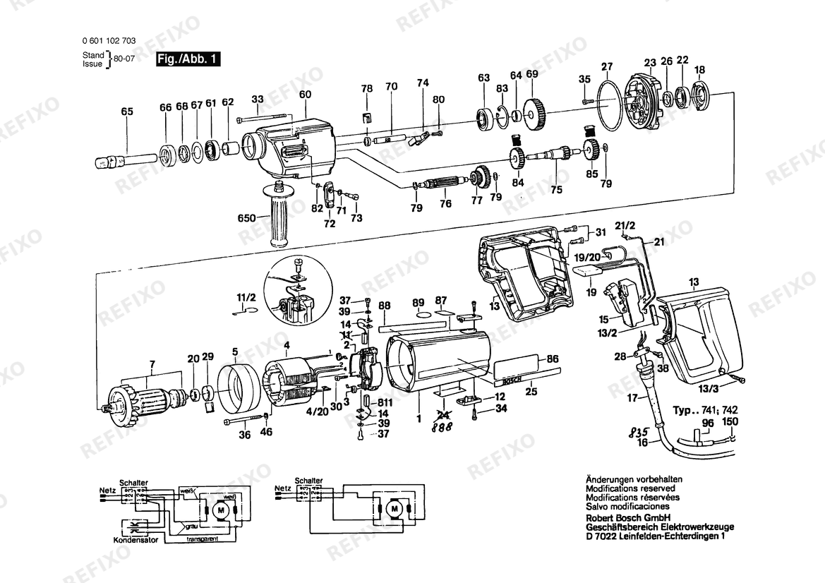 Деталировка Bosch Дрель дрель 11 | 230 V | 004 - CH (0 601 102 732) — схема запчастей в разборе