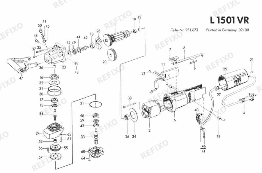 Деталировка Flex L 1501 VR 230CEE 251664 — схема запчастей в разборе