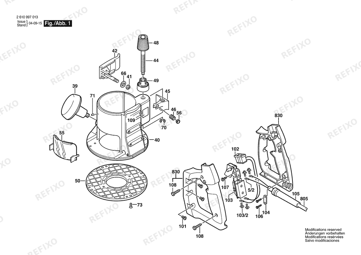 Деталировка Bosch Basiseinheit RA 1162 (2 610 925 470) — схема запчастей в разборе