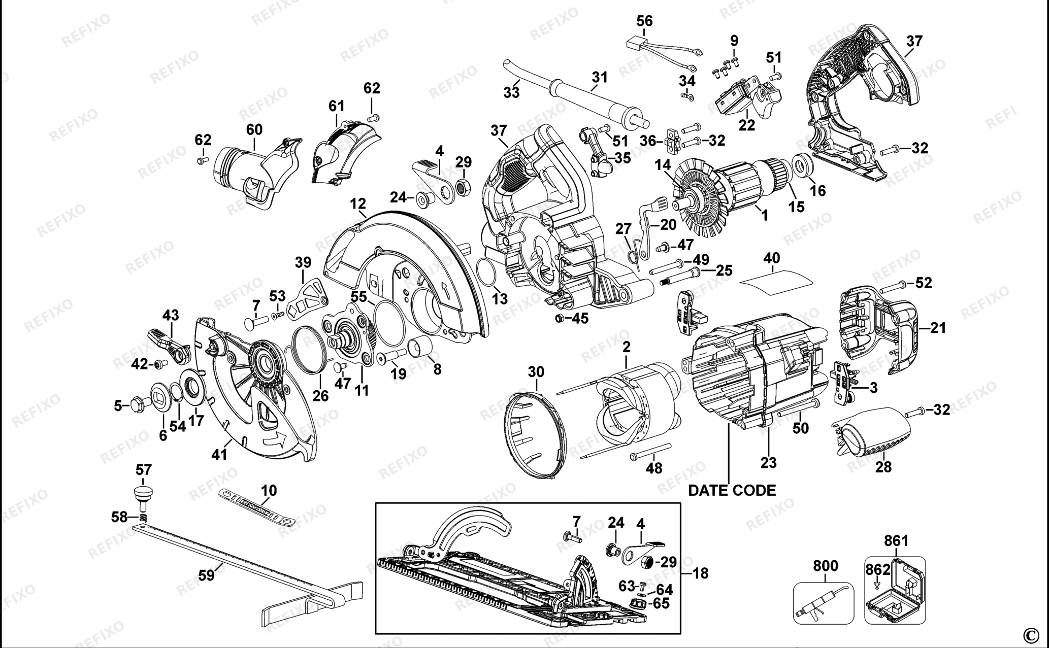 Деталировка DeWalt DWE576-LX TYPE 1 KREISSGE DWE576-LX DWE576 — схема запчастей в разборе