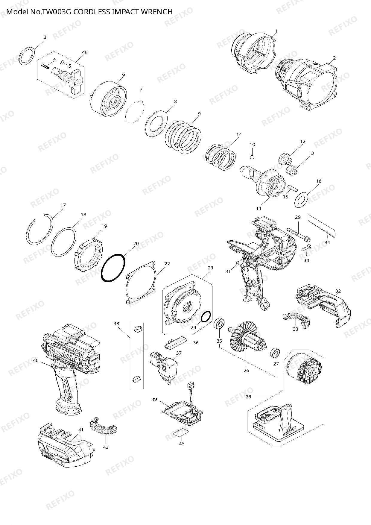 Деталировка MAKITA TW003G — схема запчастей в разборе