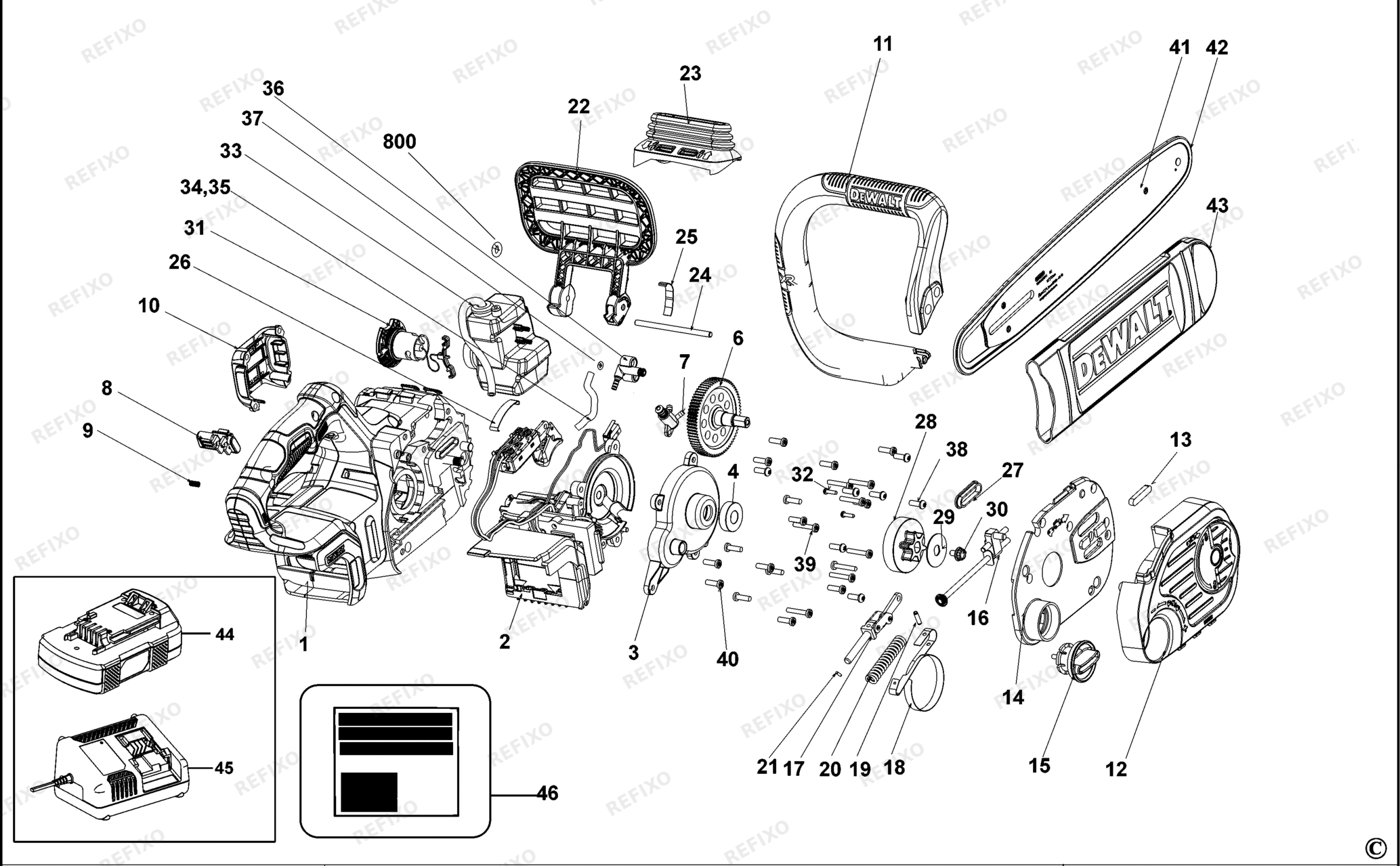 Деталировка DeWalt DCM565-QW TYPE 2 KETTENSÄGE DCM565-QW DCM565 — схема запчастей в разборе
