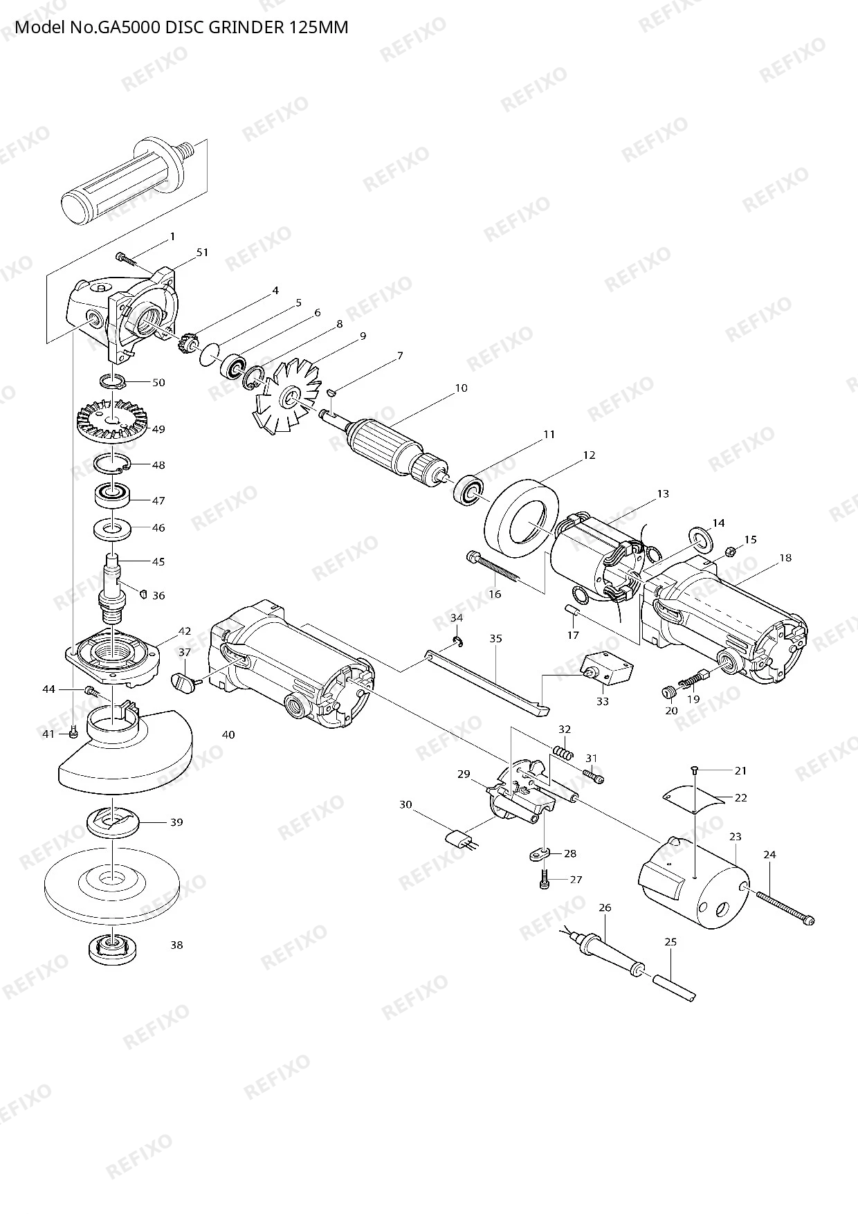 Деталировка MAKITA GA5000 — схема запчастей в разборе