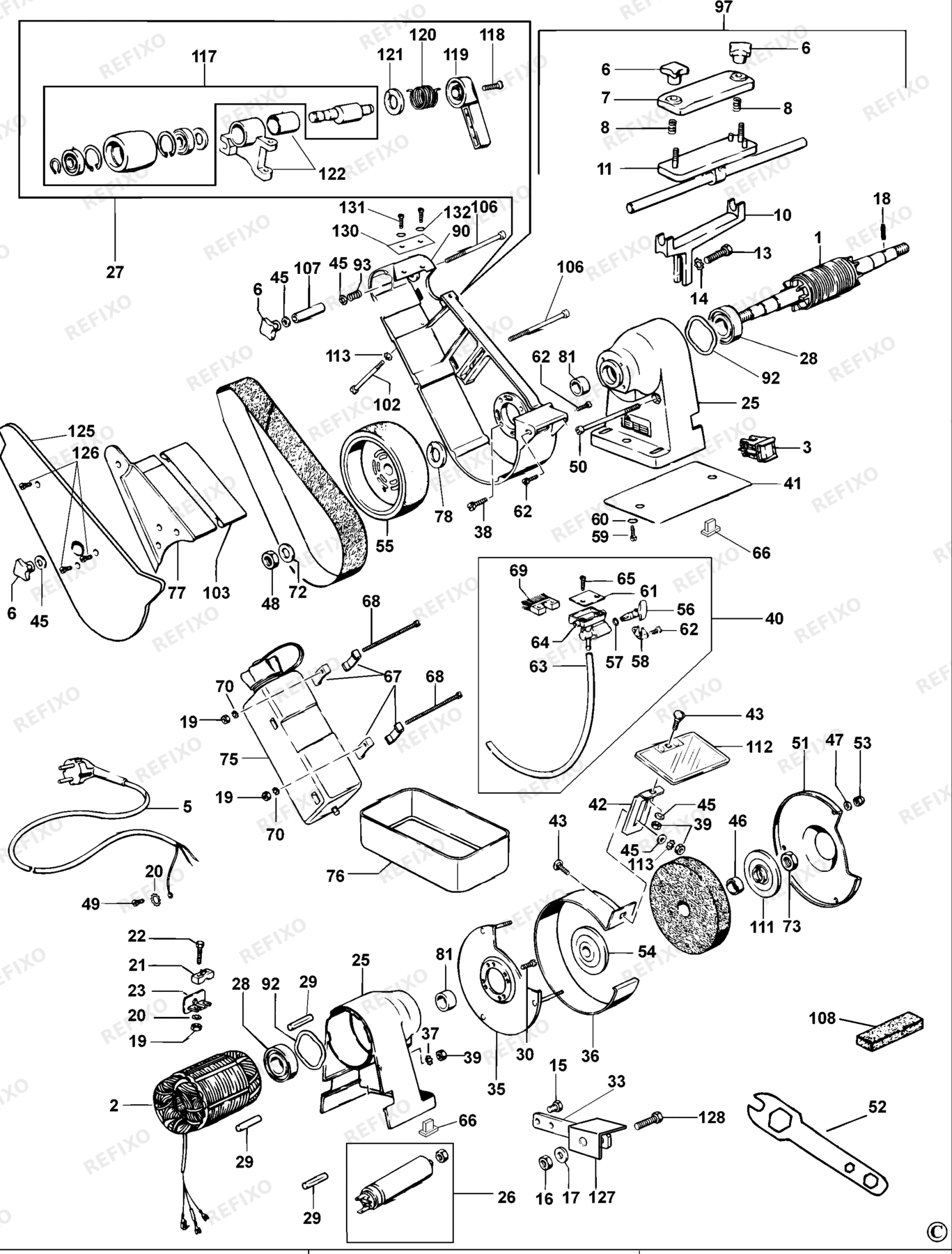 Деталировка DeWalt DW755-DE TYPE 2 TISCHSCHLEIFMASCHINE DW755-DE DW755 — схема запчастей в разборе