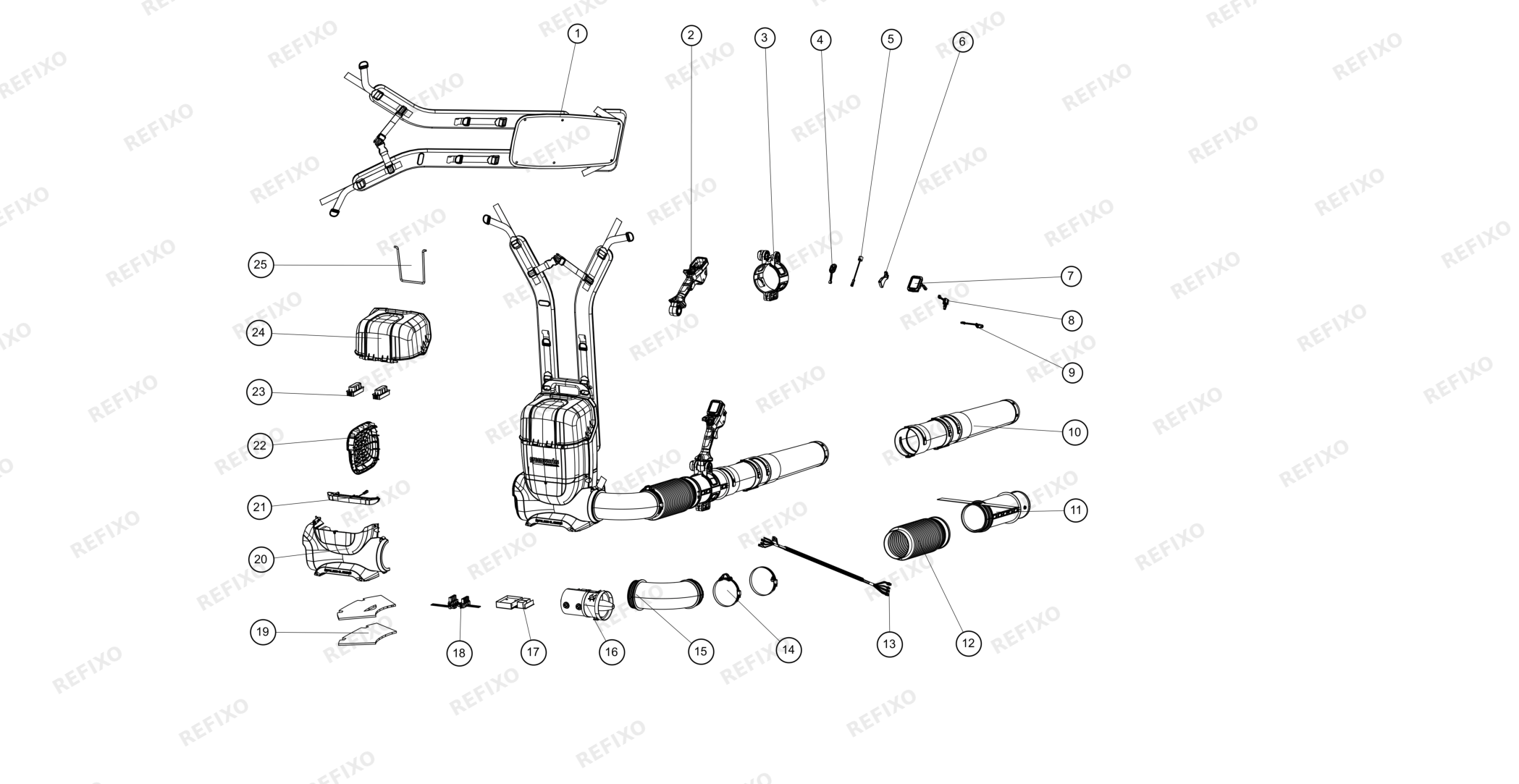Деталировка Greenworks 2408307RU Exploded view — схема запчастей в разборе