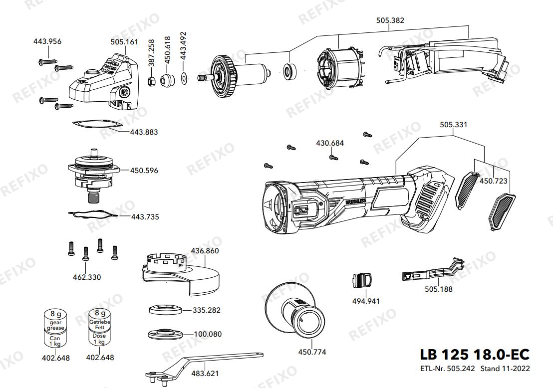 Деталировка Flex LB 125 18.0-EC C — схема запчастей в разборе