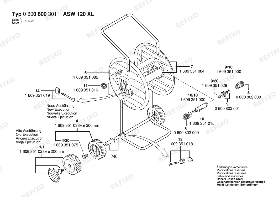 Деталировка Bosch Schlauchwagen ASW 120 XL (0 600 800 301) — схема запчастей в разборе