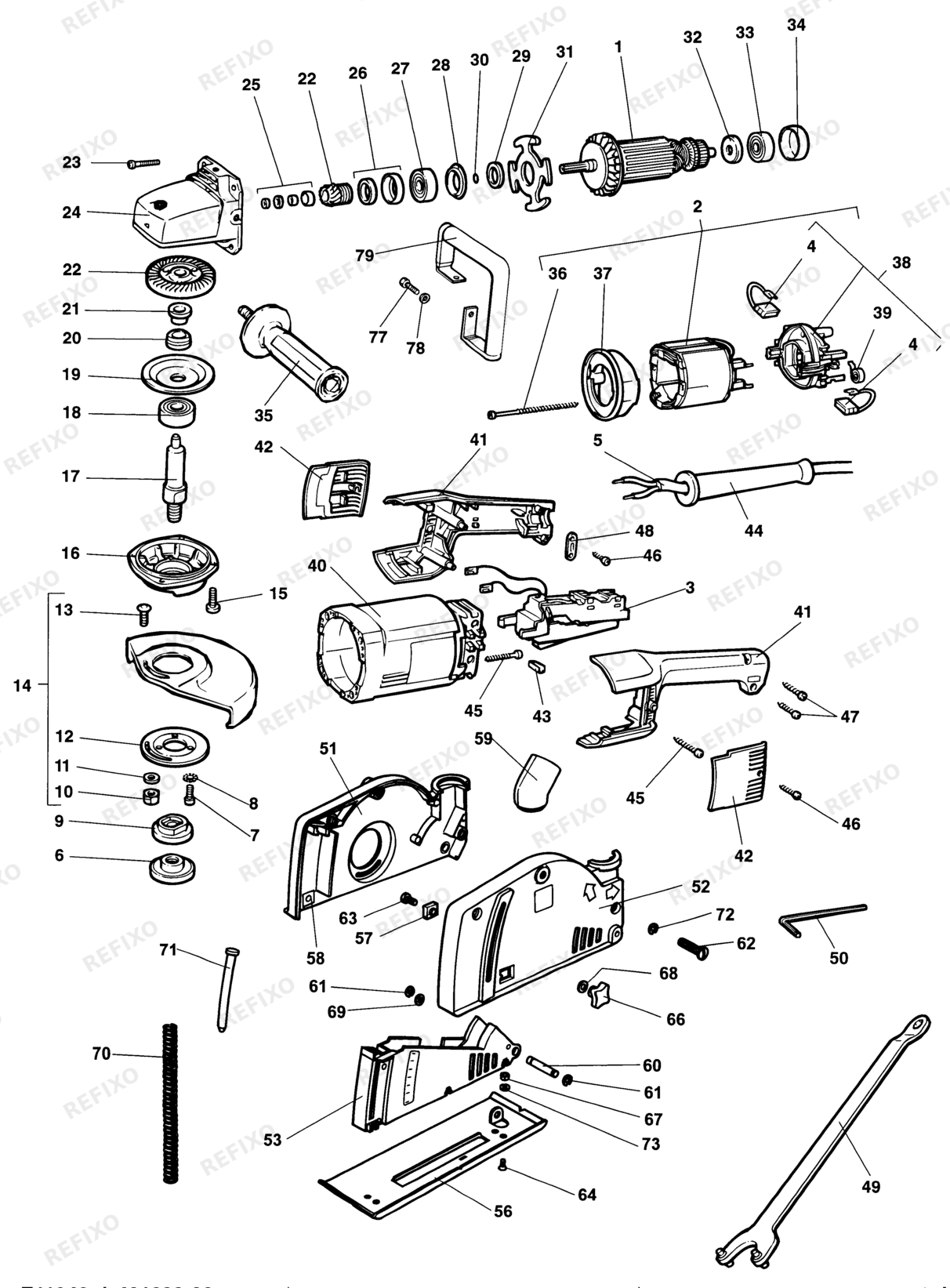 Деталировка DeWalt DW491-LX TYPE 1 шлифмашина DW491-LX DW491 — схема запчастей в разборе